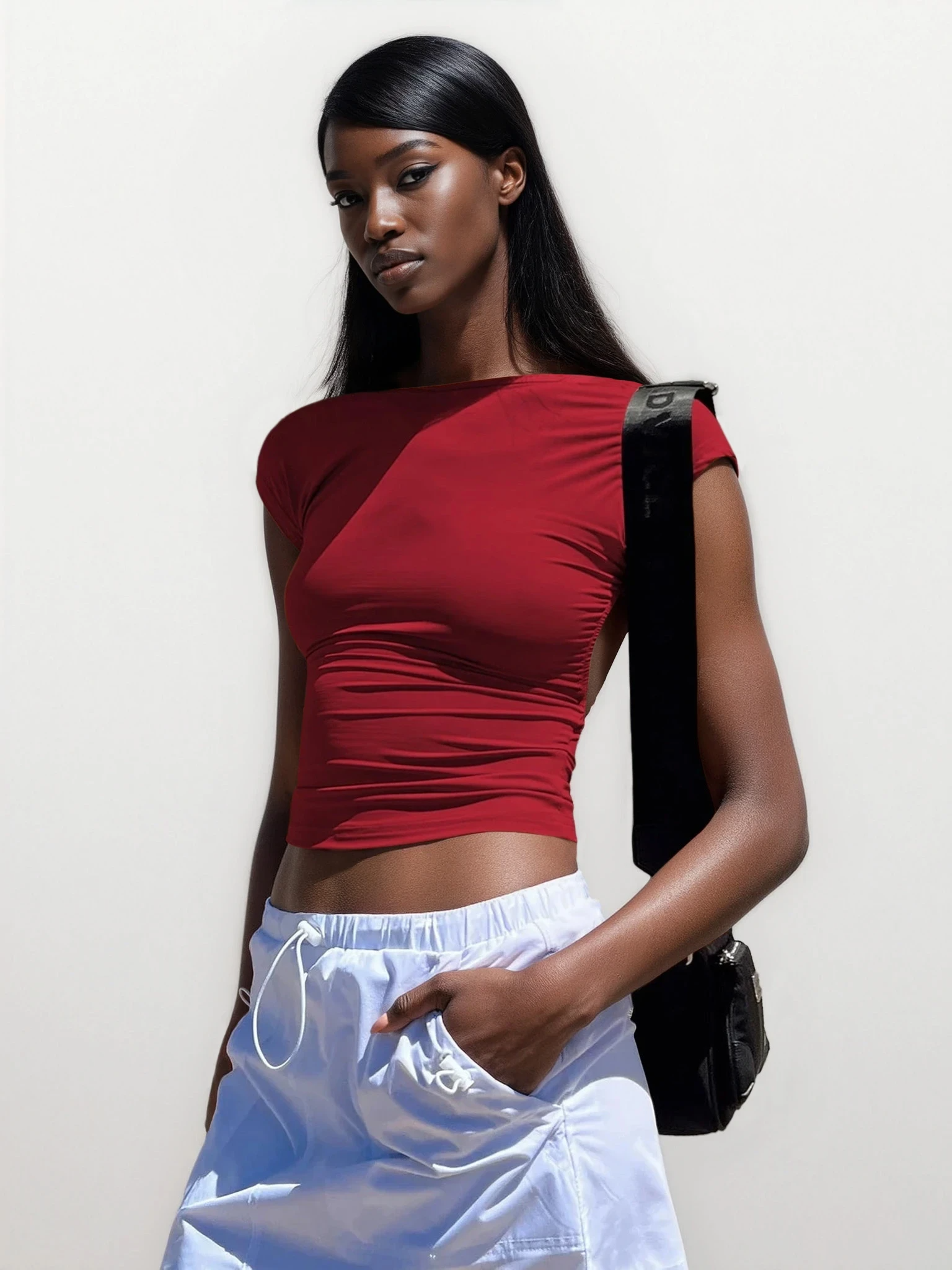 Backless Short Sleeve Cropped Blouse