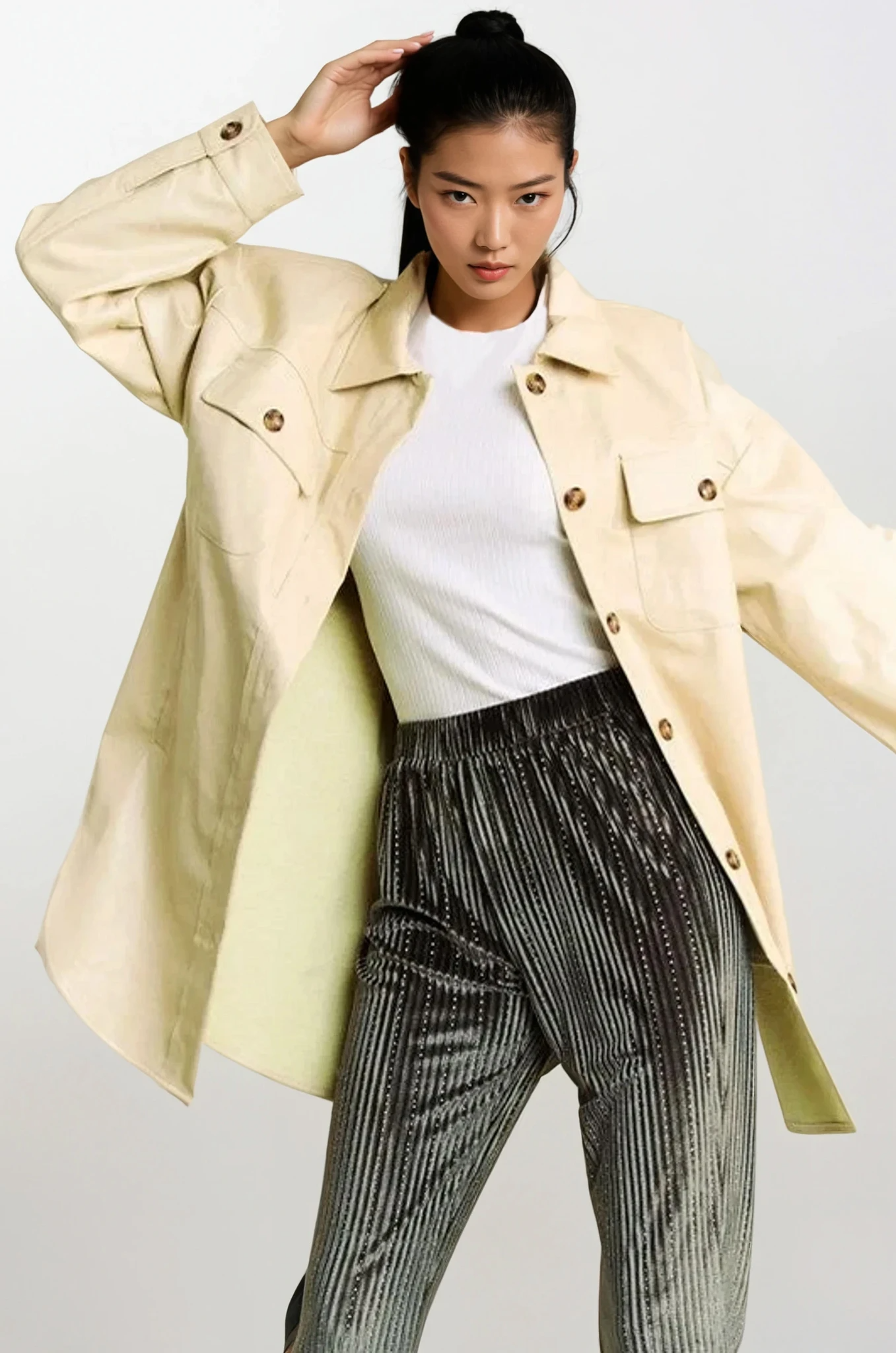 Faux Leather Button Up Jacket