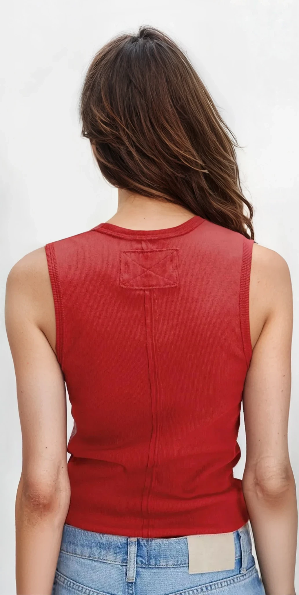 Light grey Core Cover V-Neck Tank top by Trendsi, sleeveless clothing with a fitted V-neck design on a mannequin.