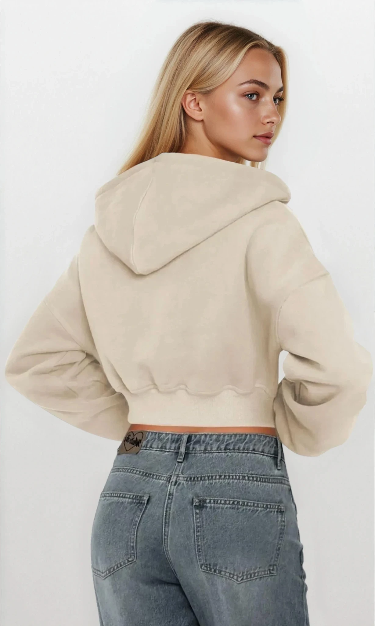 Light gray Downtown Full Zip Cropped Hoodie by Trendsi, featuring a stylish cropped fit and full zip front, ideal for casual wear.
