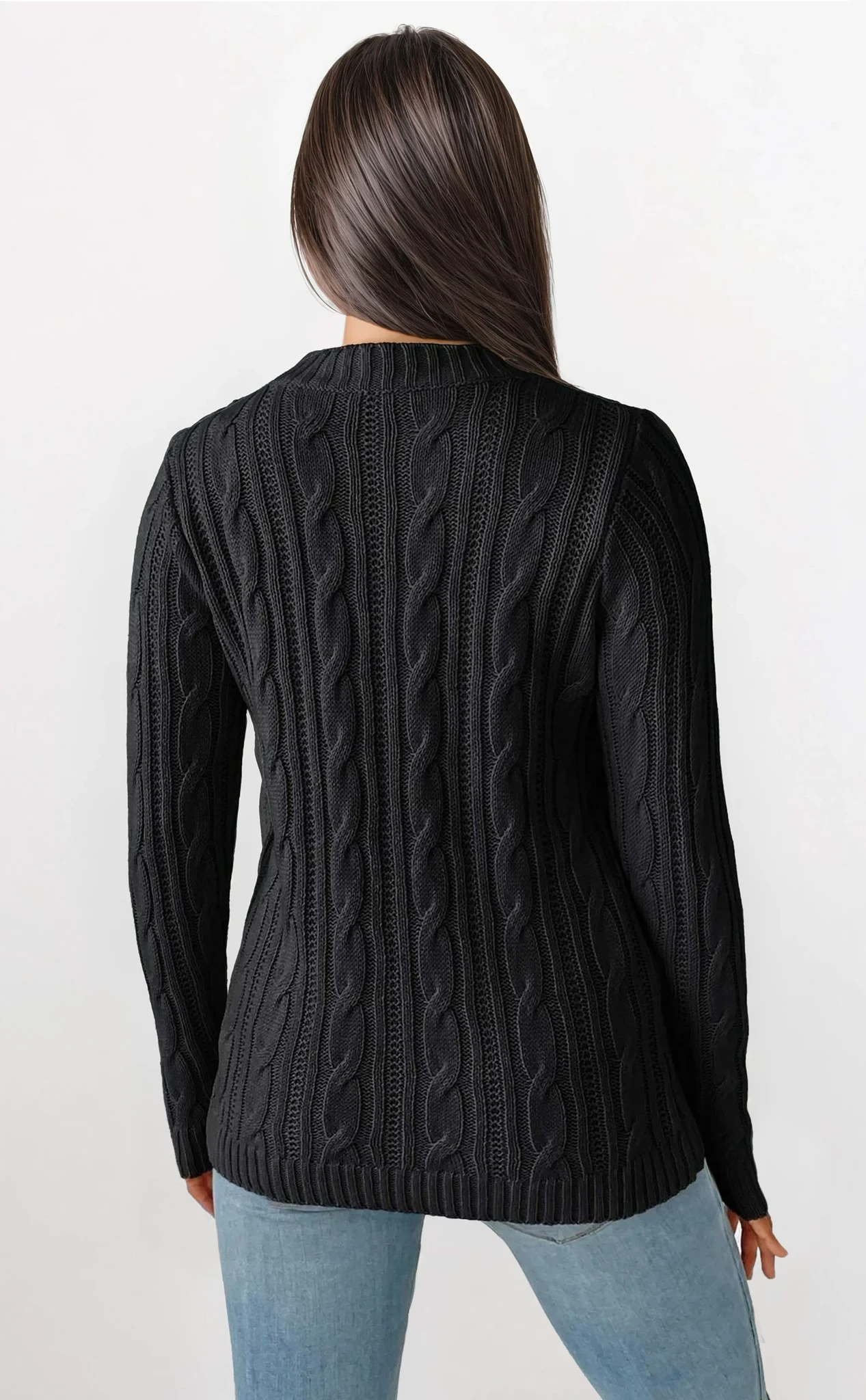 Light blue clear cable-knit crew neck sweater from Trendsi, featuring a cozy, textured knit design and classic fit.