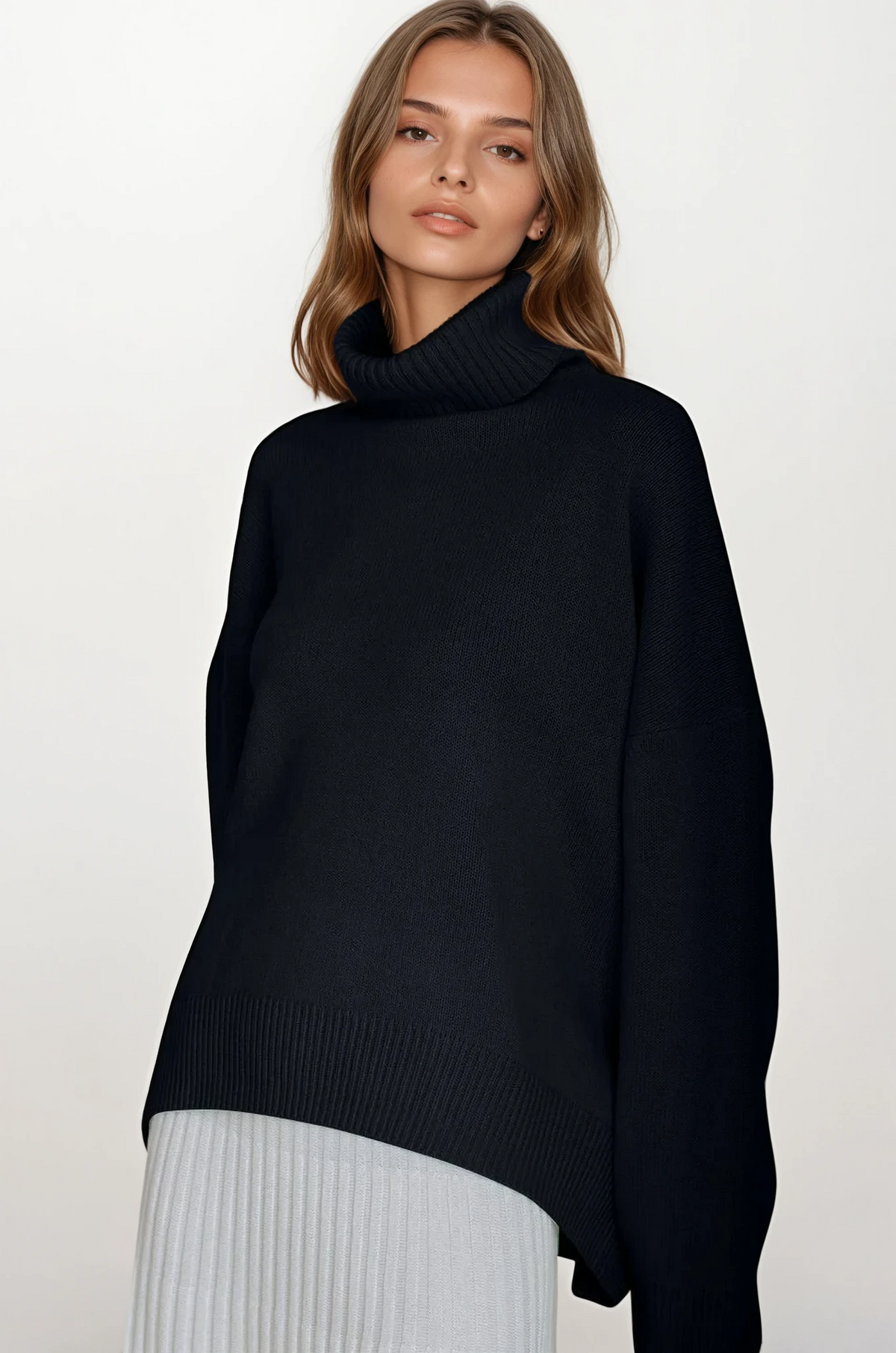 Effortless turtleneck dropped shoulder sweater in solid color