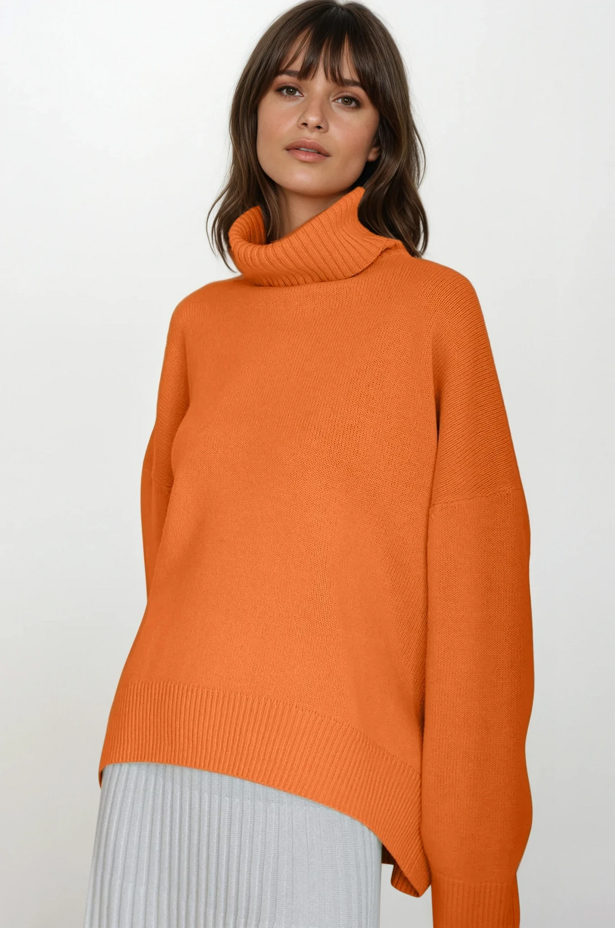 Effortless turtleneck dropped shoulder sweater in solid color