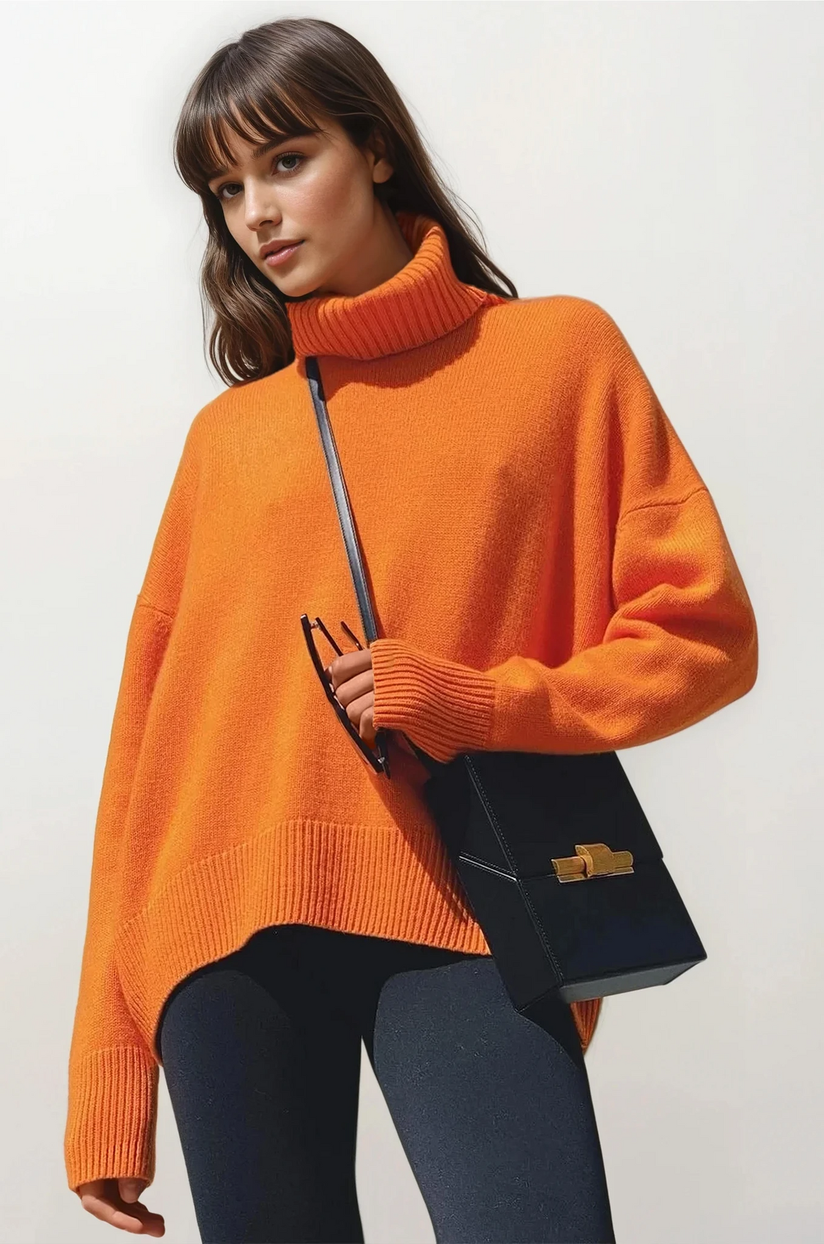Effortless turtleneck dropped shoulder sweater in solid color