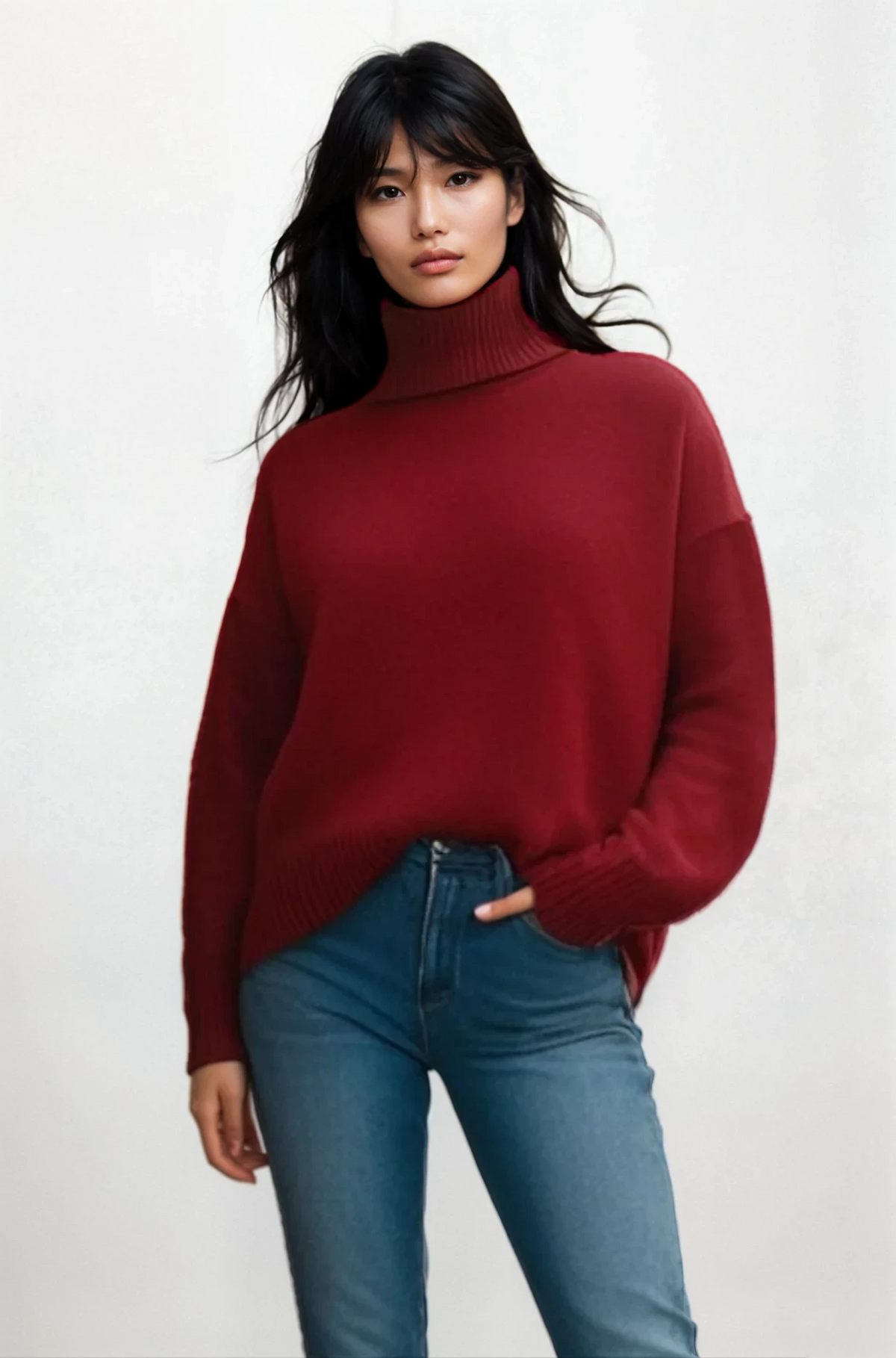 Effortless turtleneck sweater with dropped shoulders and long sleeves