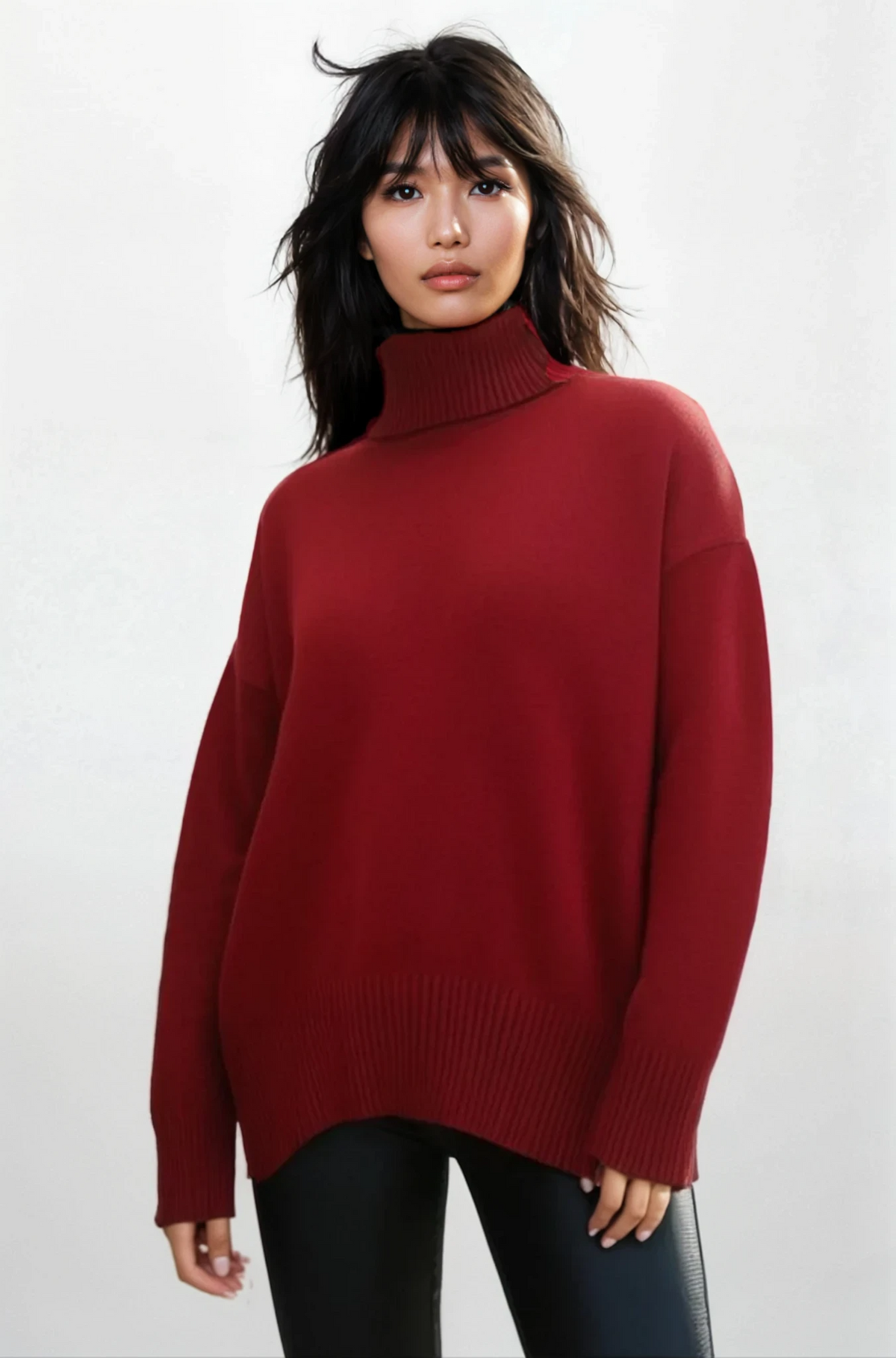 Effortless turtleneck sweater with dropped shoulders and long sleeves