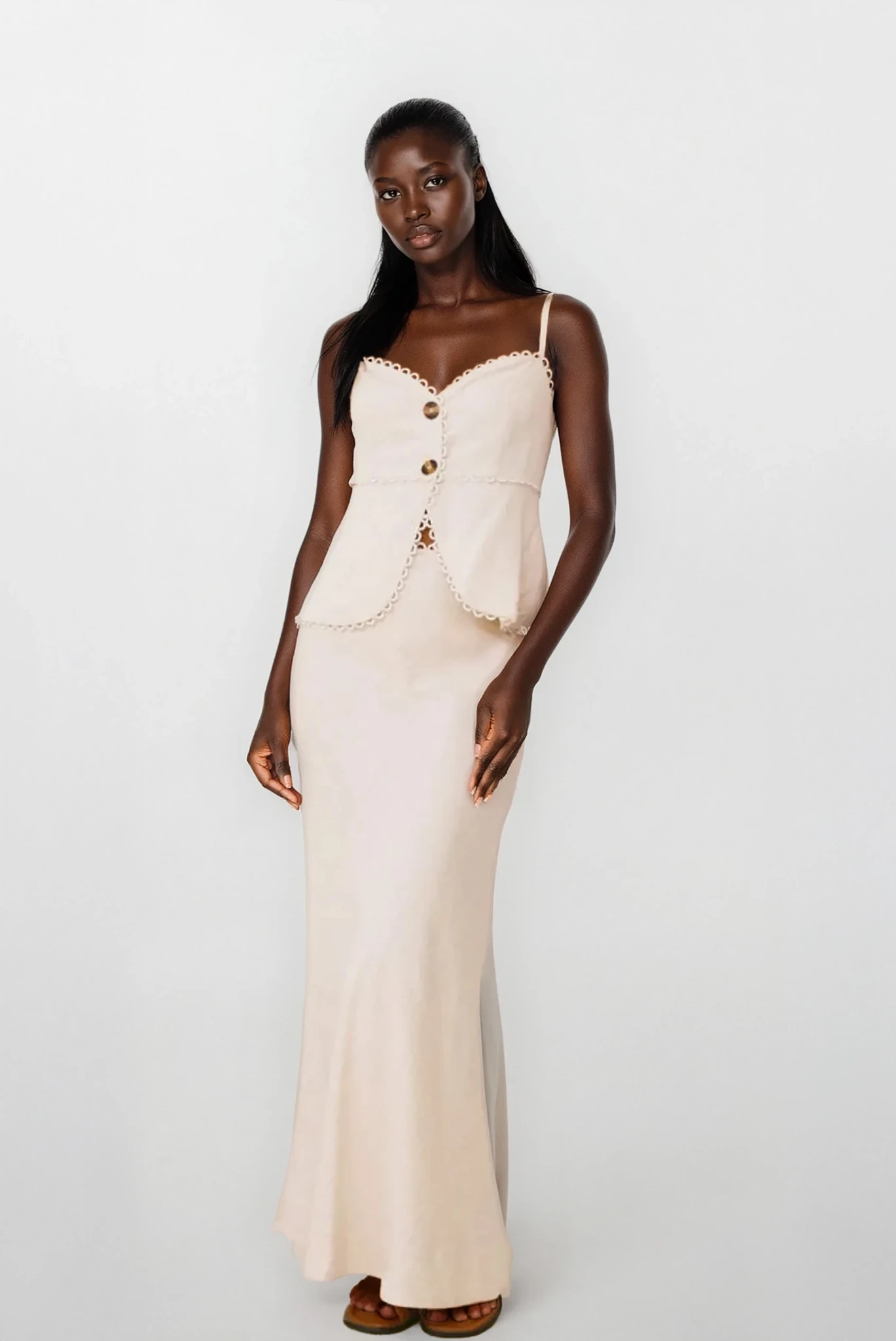 Elara Lace Trim button front cami and skirt set in lightweight cotton