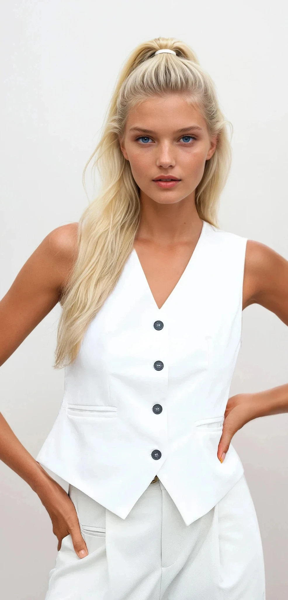 Elevate pocketed button-up vest with elongating v-neck and lightweight design