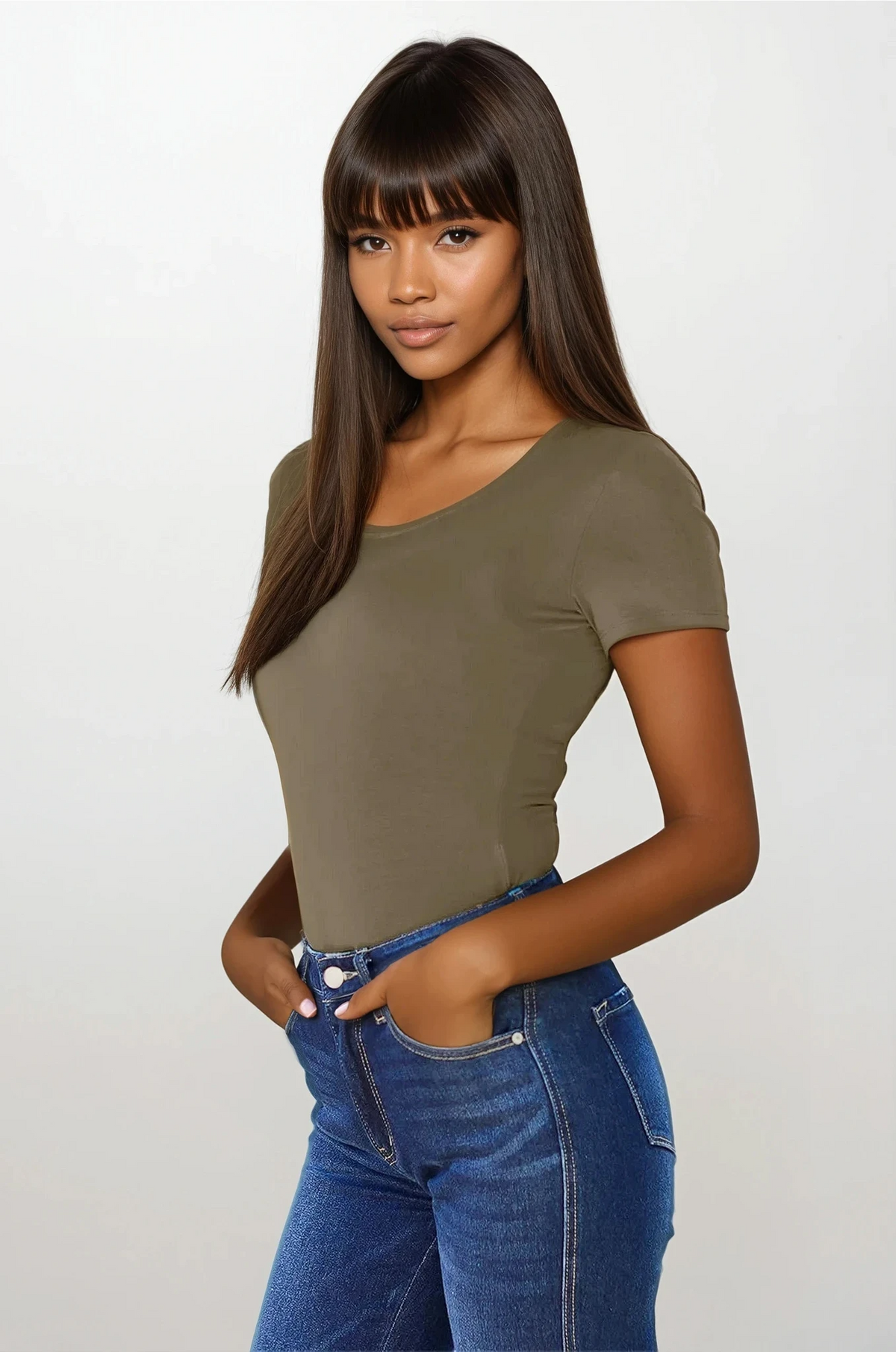 Essential round neck short sleeve bodysuit in solid color