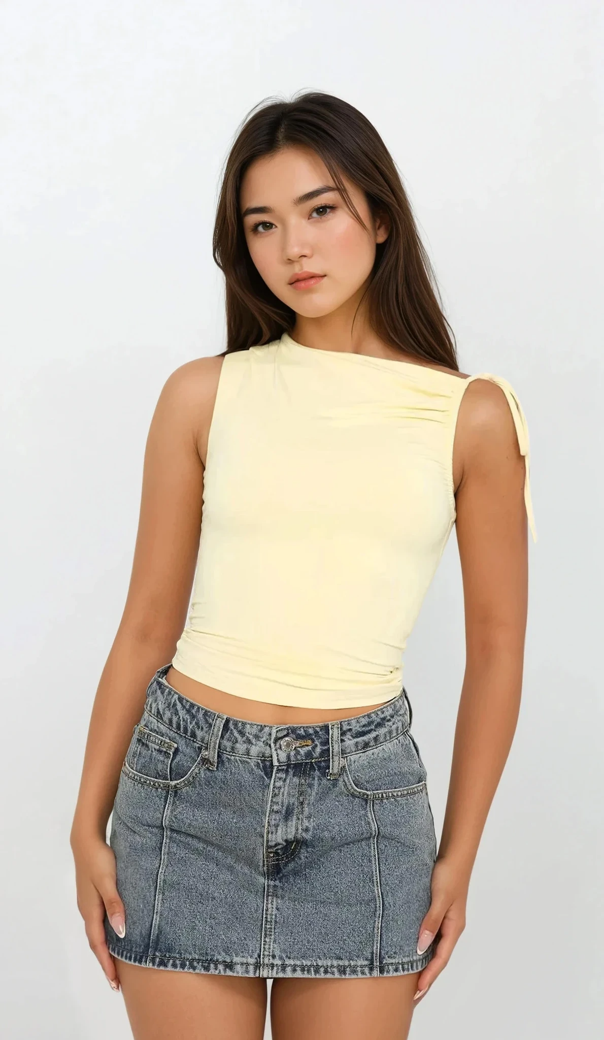 Everyday asymmetrical neck ruched cami in solid color