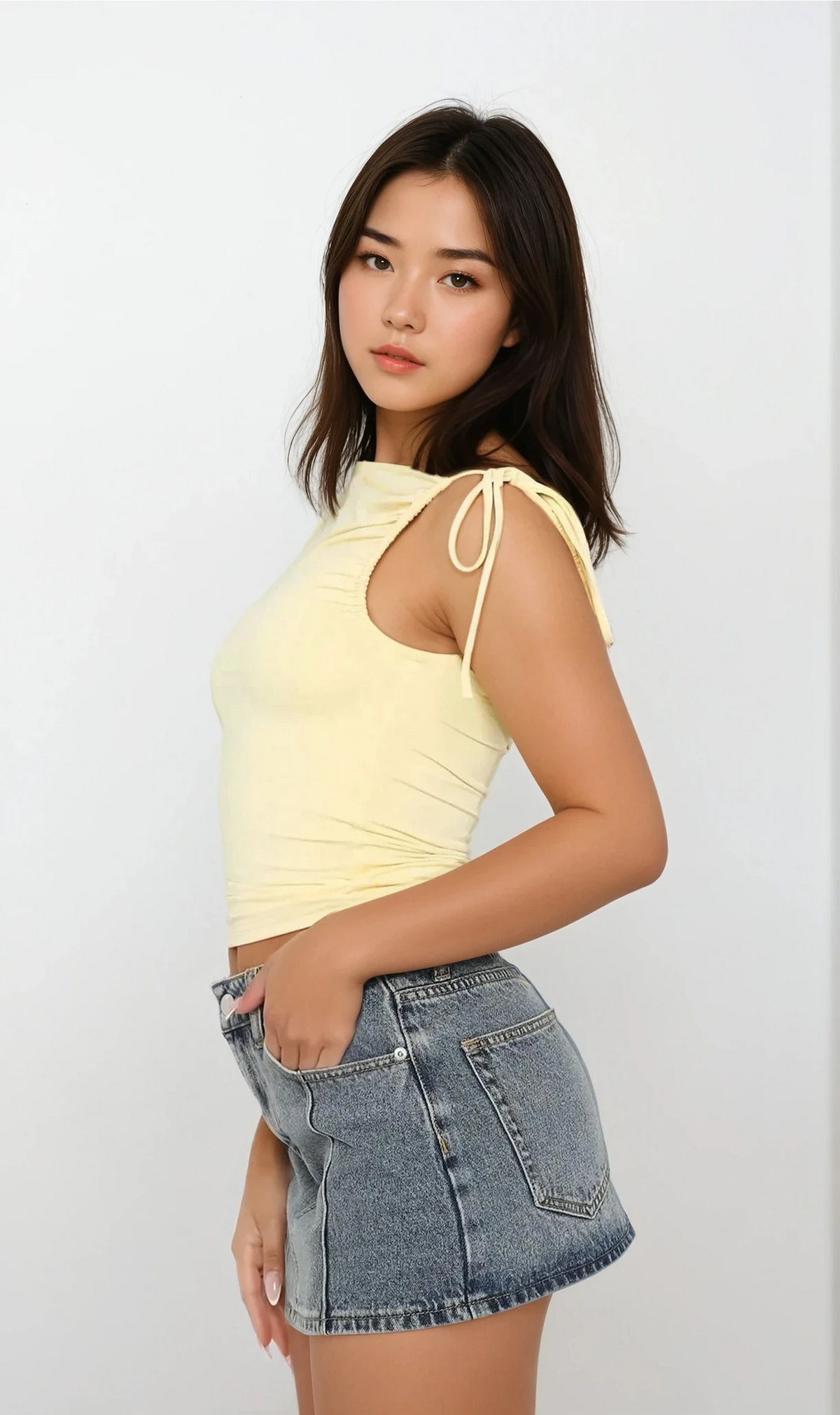 Black asymmetrical neck ruched sleeveless cami top