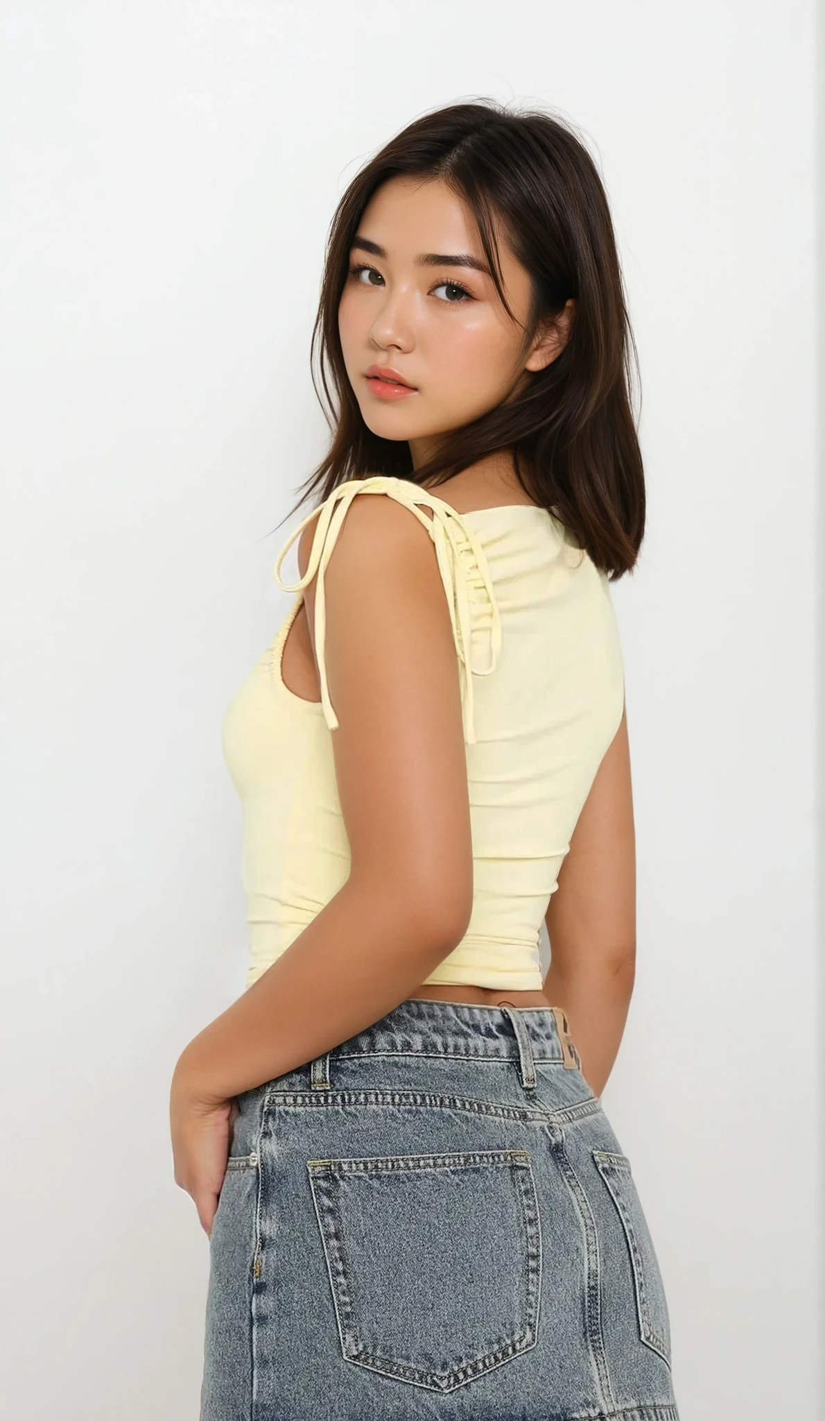 Everyday asymmetrical neck ruched cami top in solid color