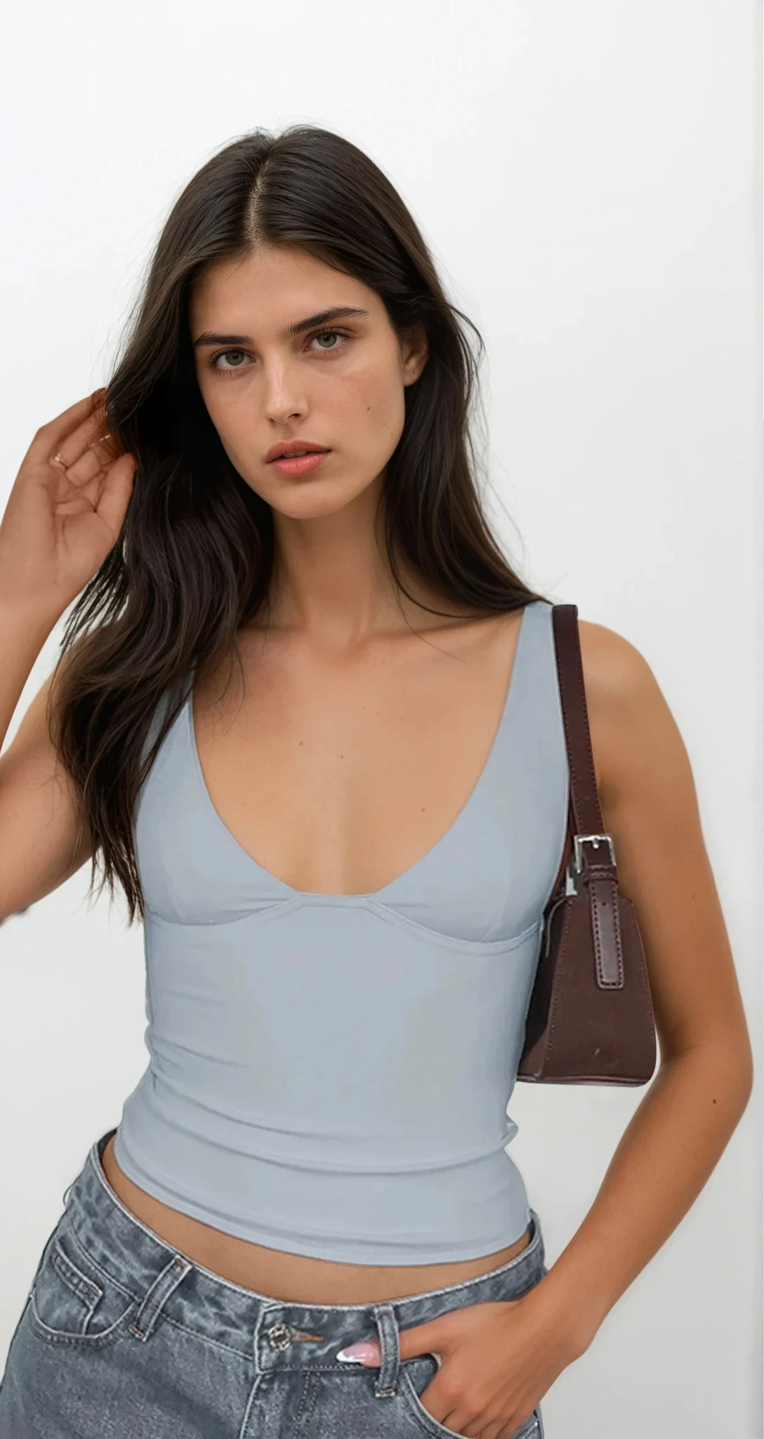 Everyday v-neck wide strap tank top solid pattern casual wear
