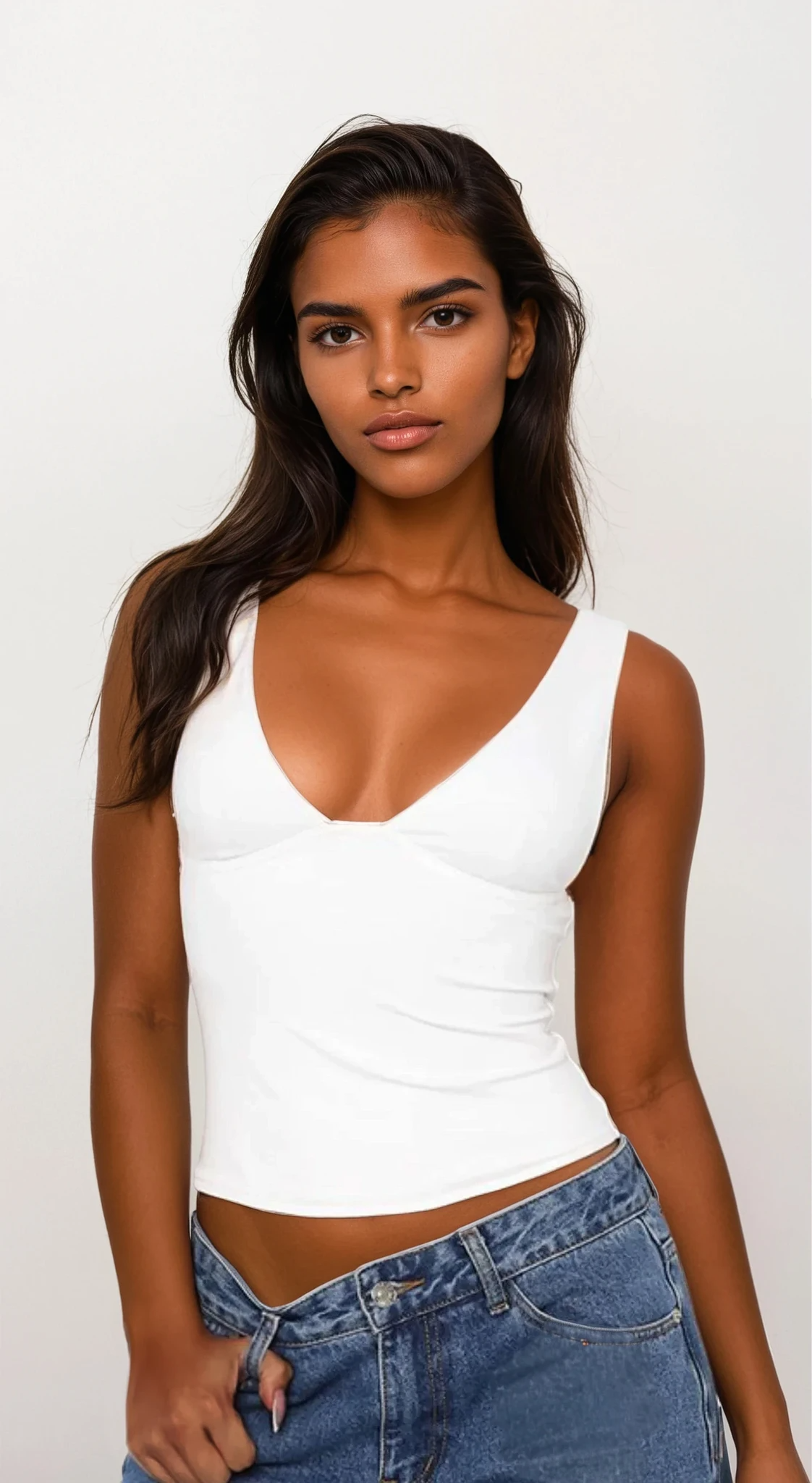 Everyday v-neck wide strap tank top in solid pattern