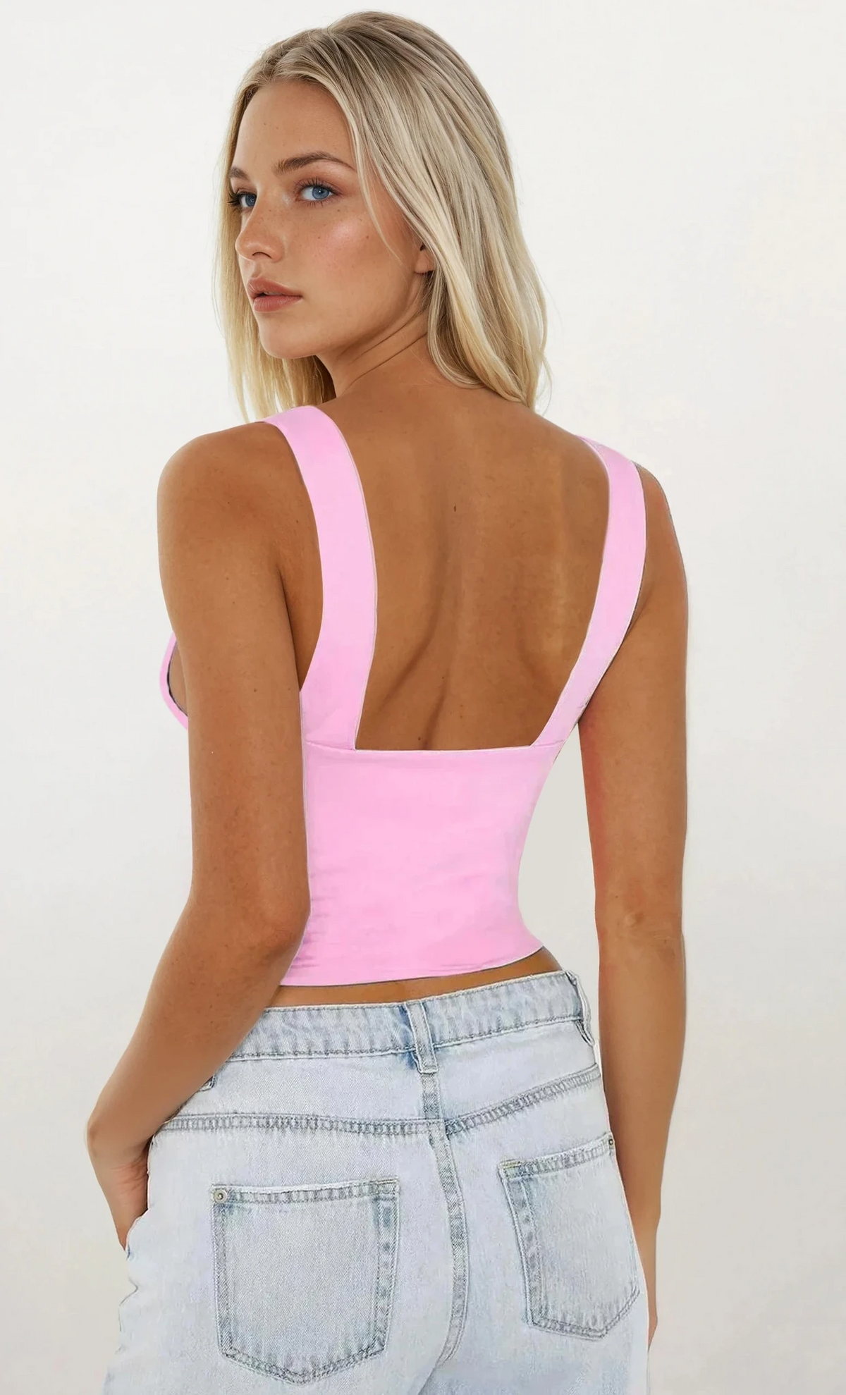 Everyday v-neck wide strap tank top in solid pattern