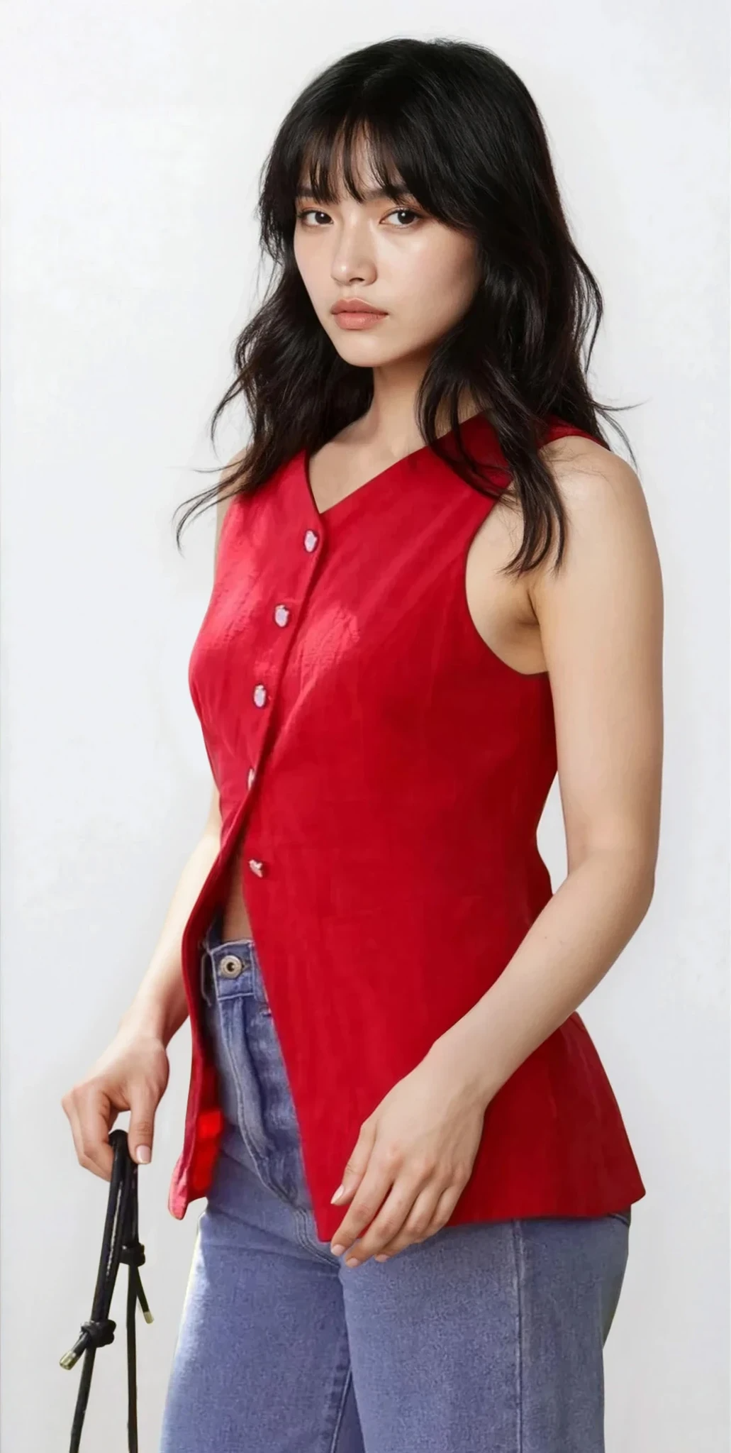 Light blue Trace Button Down V-Neck Vest by Trendsi, showcasing the fitted collar and button details on soft fabric.