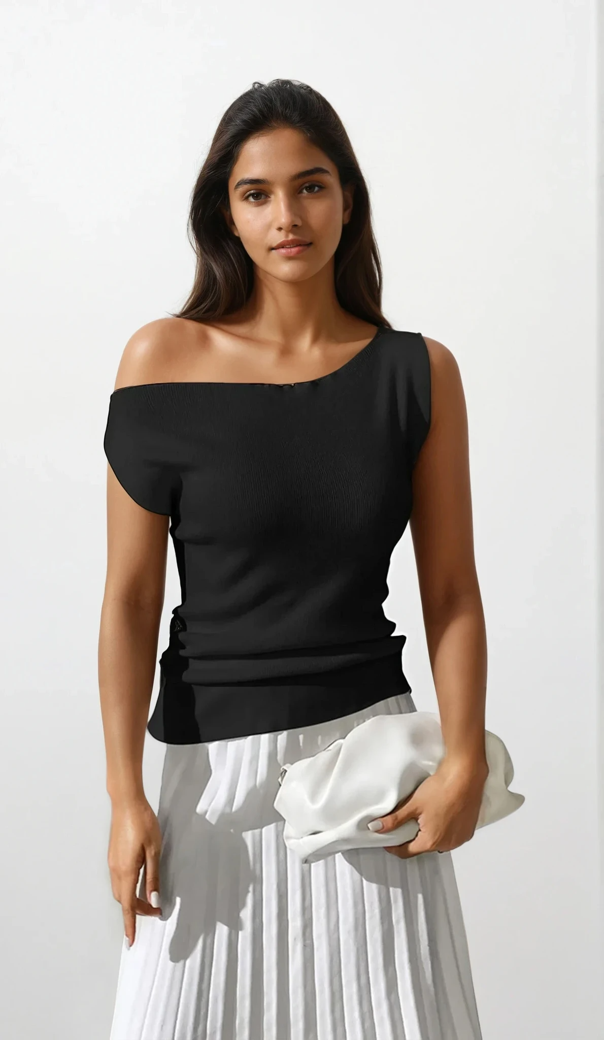 Light gray cold shoulder knit top from Trendsi, featuring long sleeves and a relaxed fit, perfect for casual stylish wear.