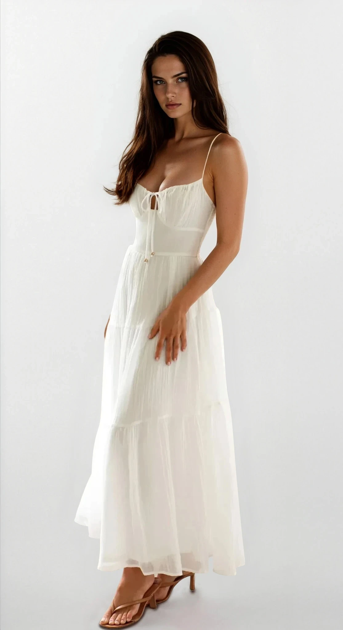 Selene Ruched Smocked Back Cami Maxi Dress by Trendsi, featuring a lightweight fabric, adjustable straps, and a fitted smocked back.
