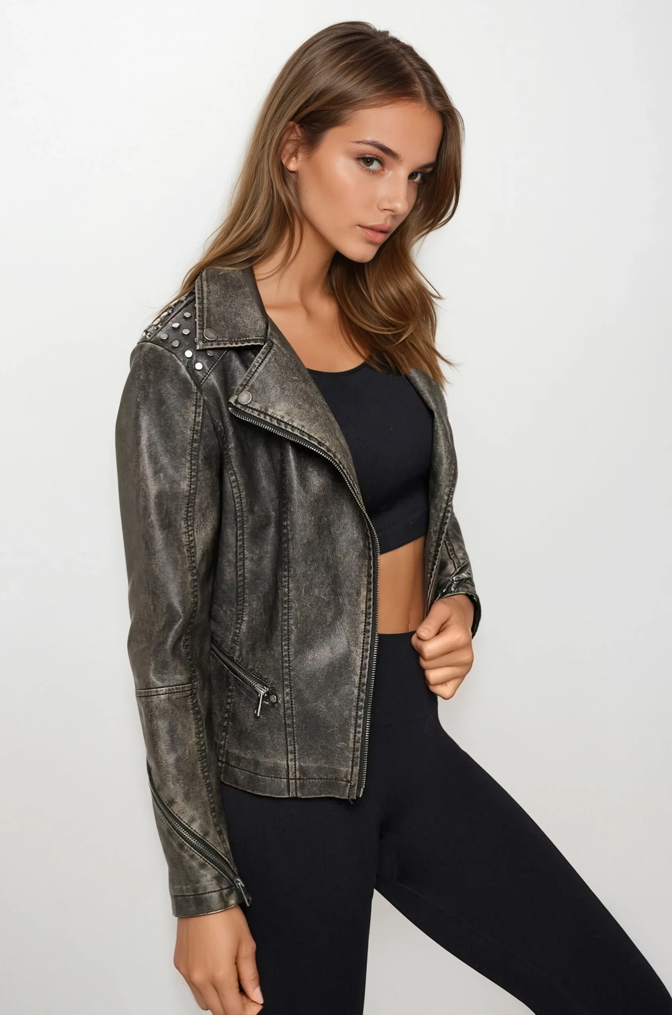 Rolling Stone Studded Moto Faux Leather Jacket