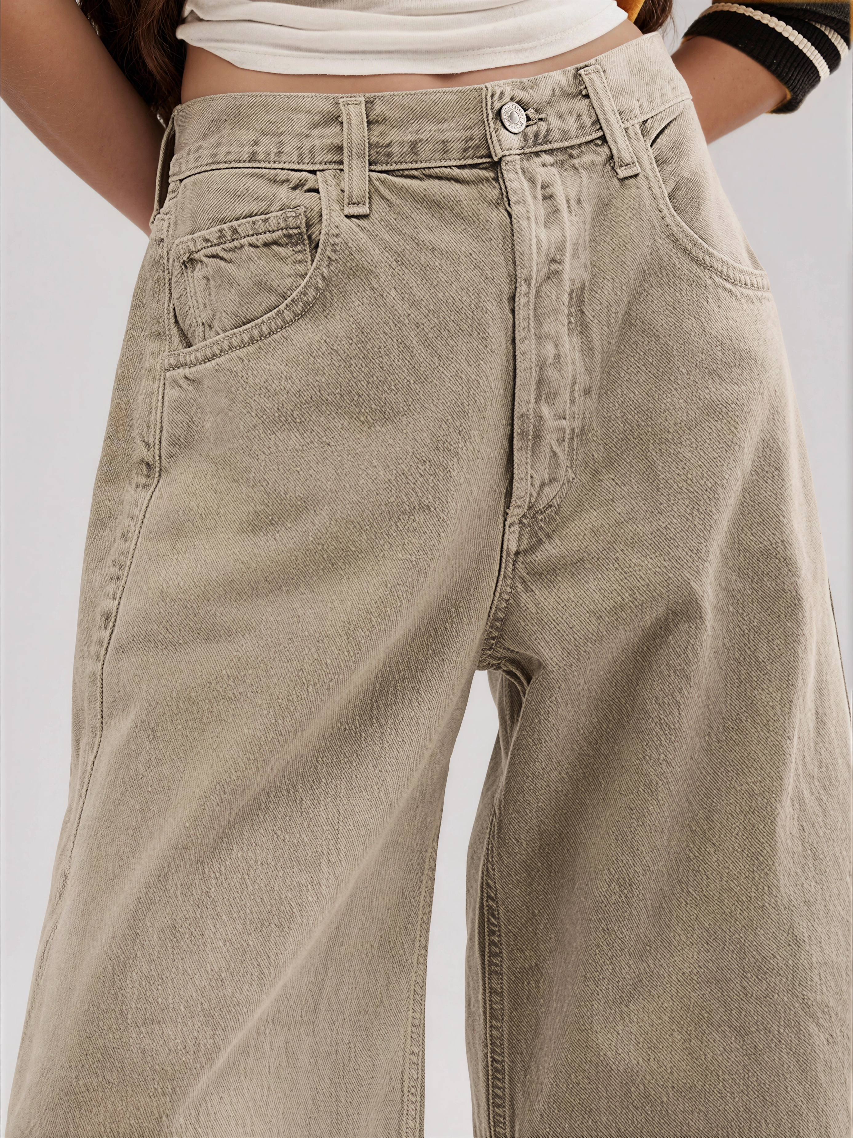 Stitched Raw Hem Wide Leg Jean