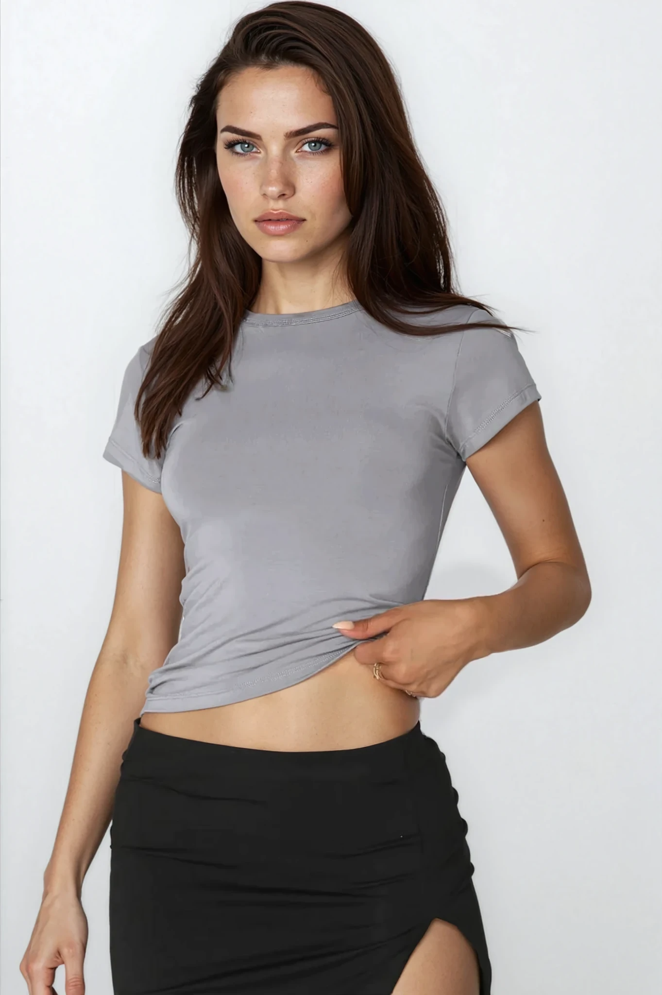 Light blue True Crew Neck Short Sleeve T-shirt from Trendsi, showcasing a soft, relaxed fit and classic neckline.