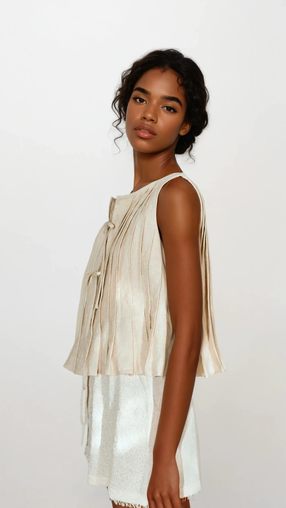 Pleated Tied Round Neck Vest
