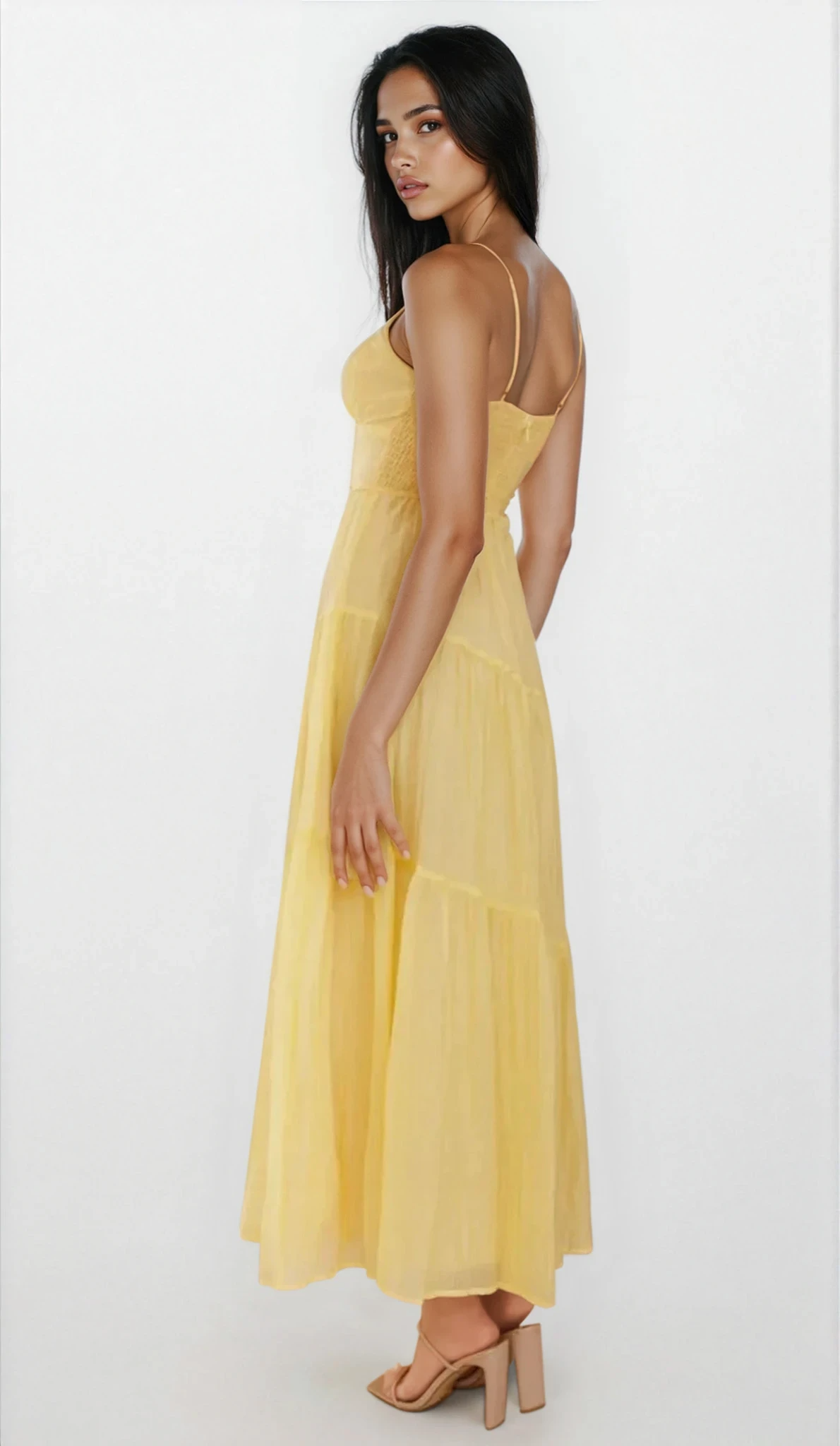 Selene Ruched Smocked Back Cami Maxi Dress by Trendsi, lightweight clothing with ruched details and a smocked back, perfect for casual wear.