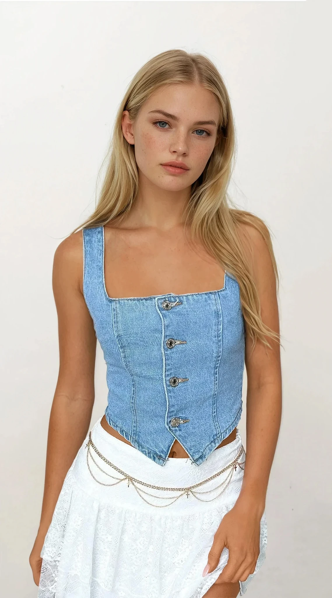 Denim Square Neck Top