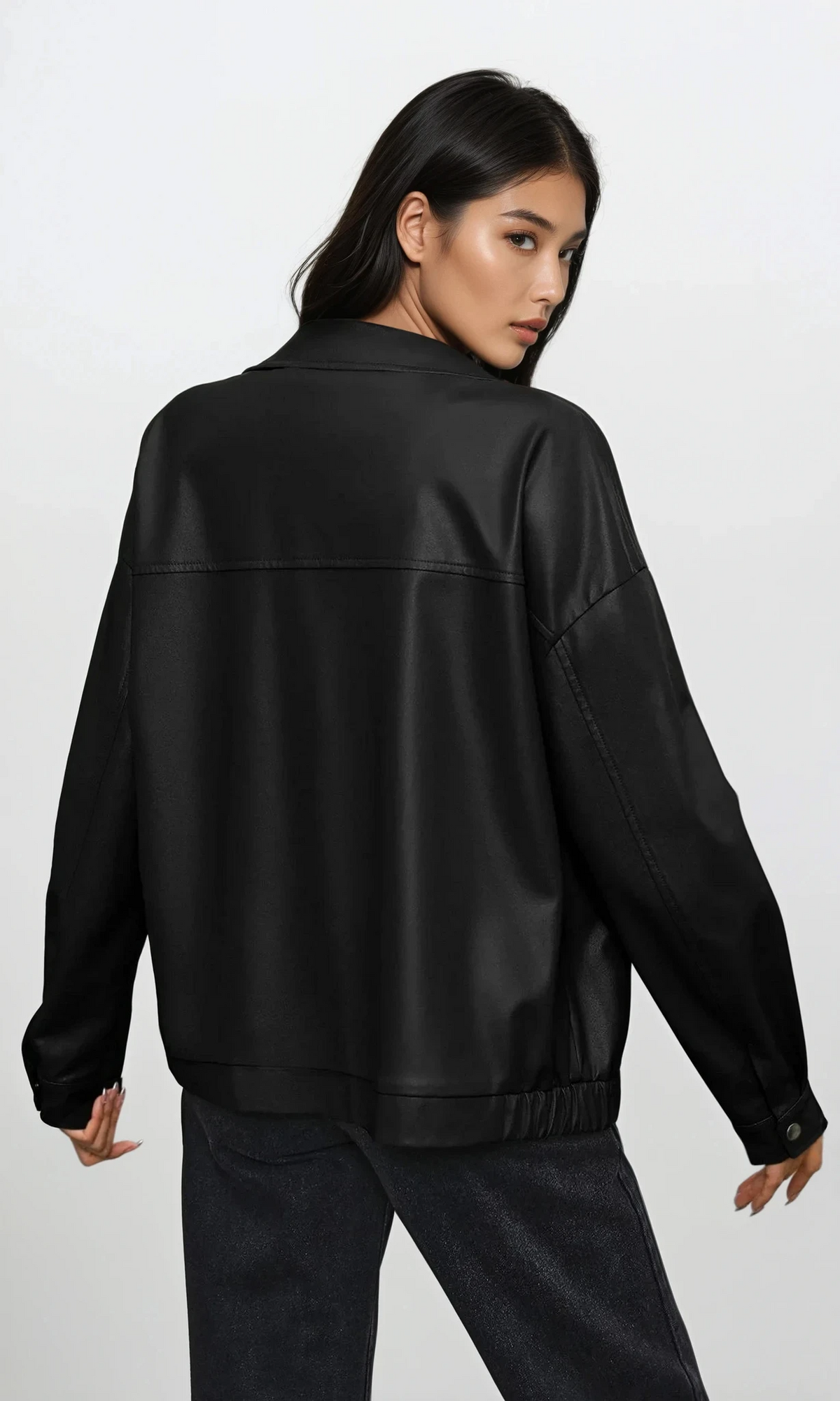 Faux leather full zip jacket with collared neck