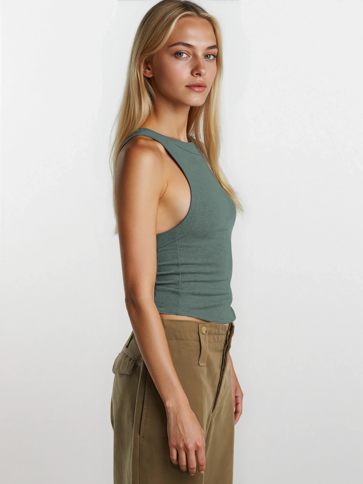 Black halter neck rib-knit sleeveless cropped tank top