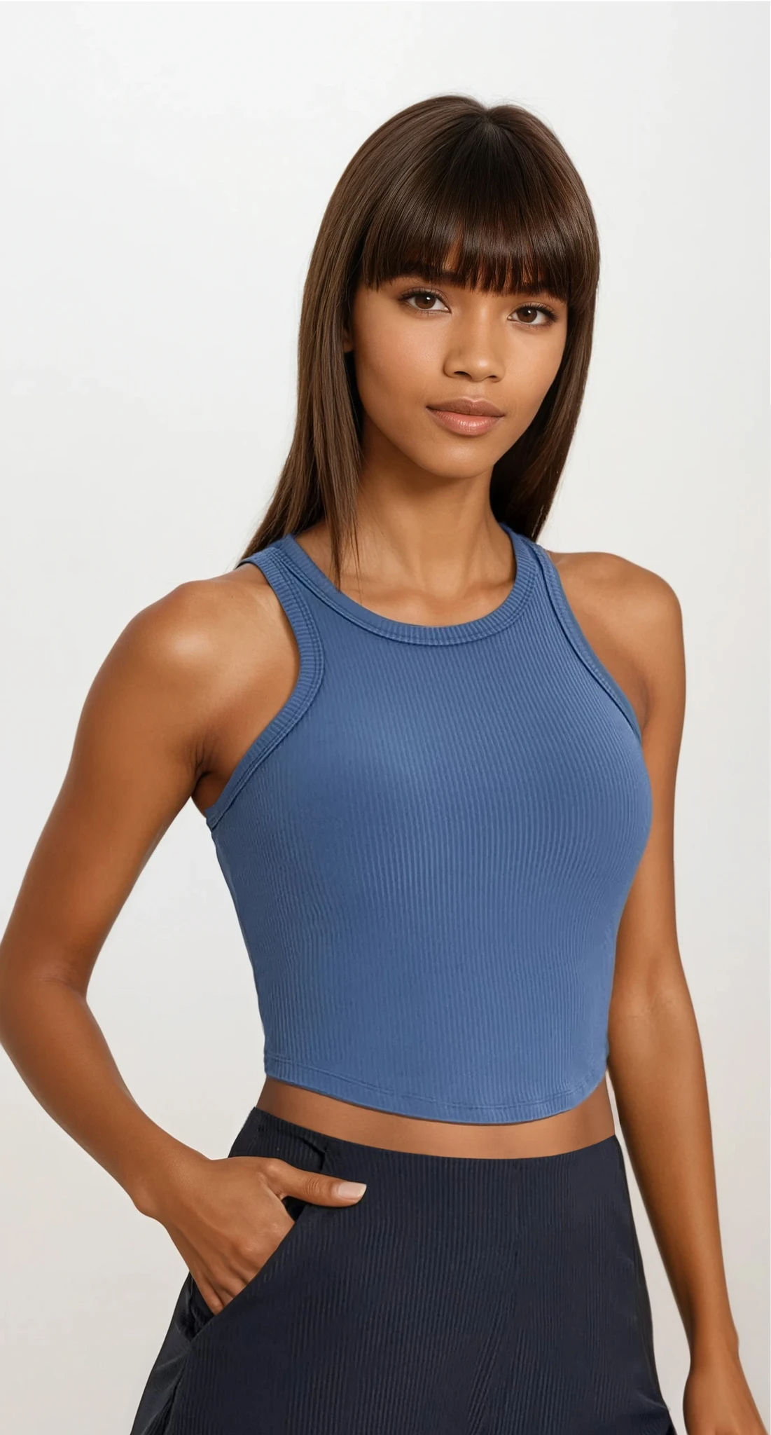 Ideal racerback tank top with round neck in solid pattern