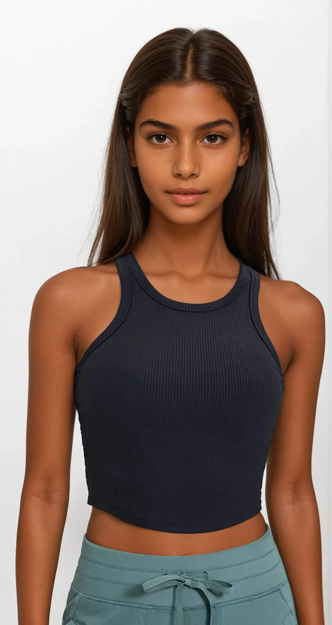 Ideal racerback tank top with round neck and stretch fabric