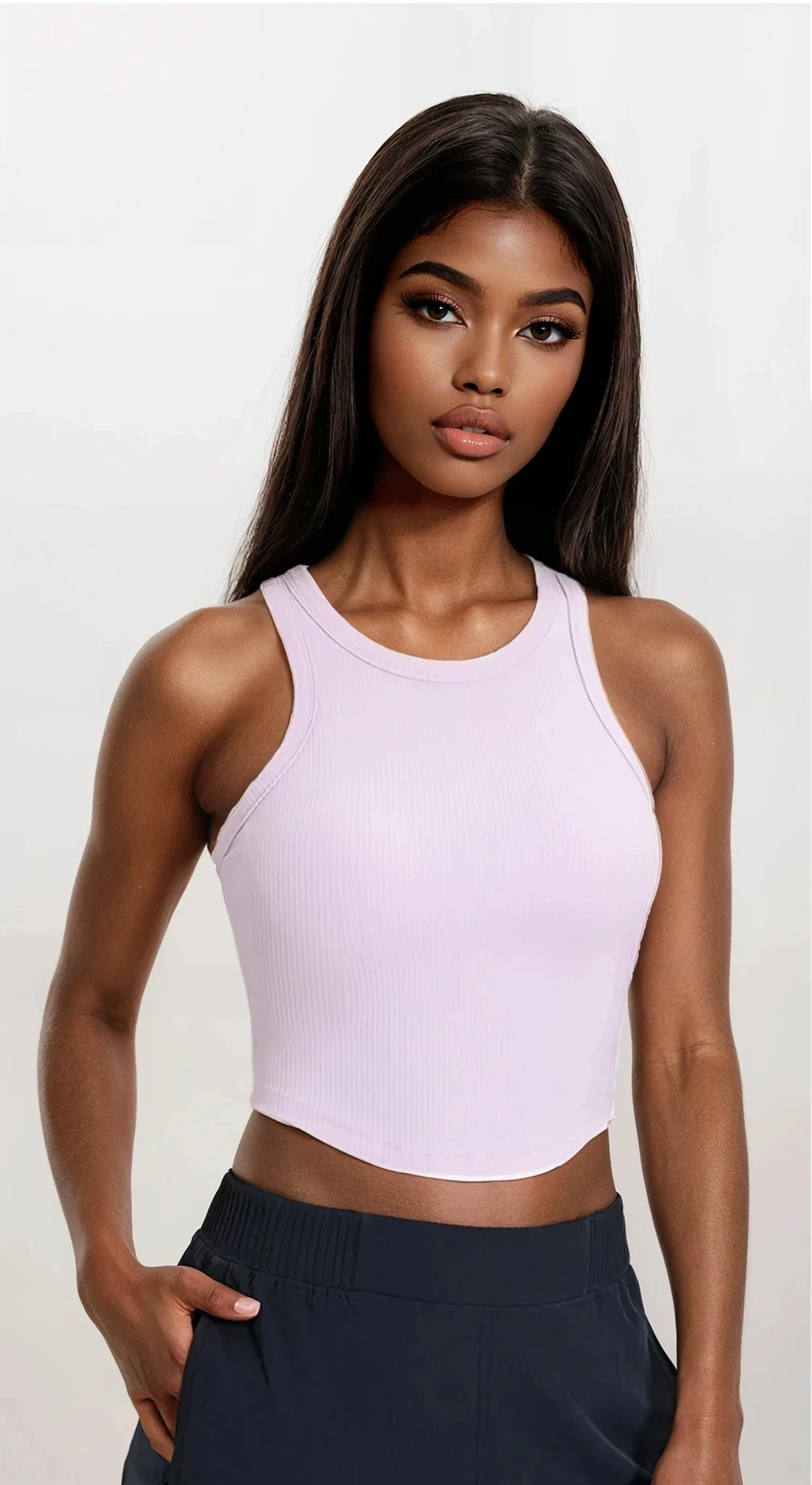 Versatile ideal racerback tank top with round neck and solid pattern