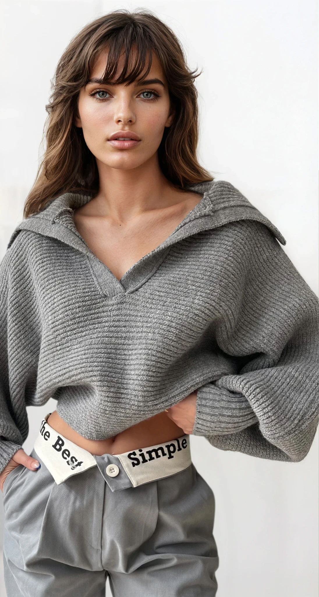 Ivy Johnny Collar rib-knit long sleeve sweater in light material