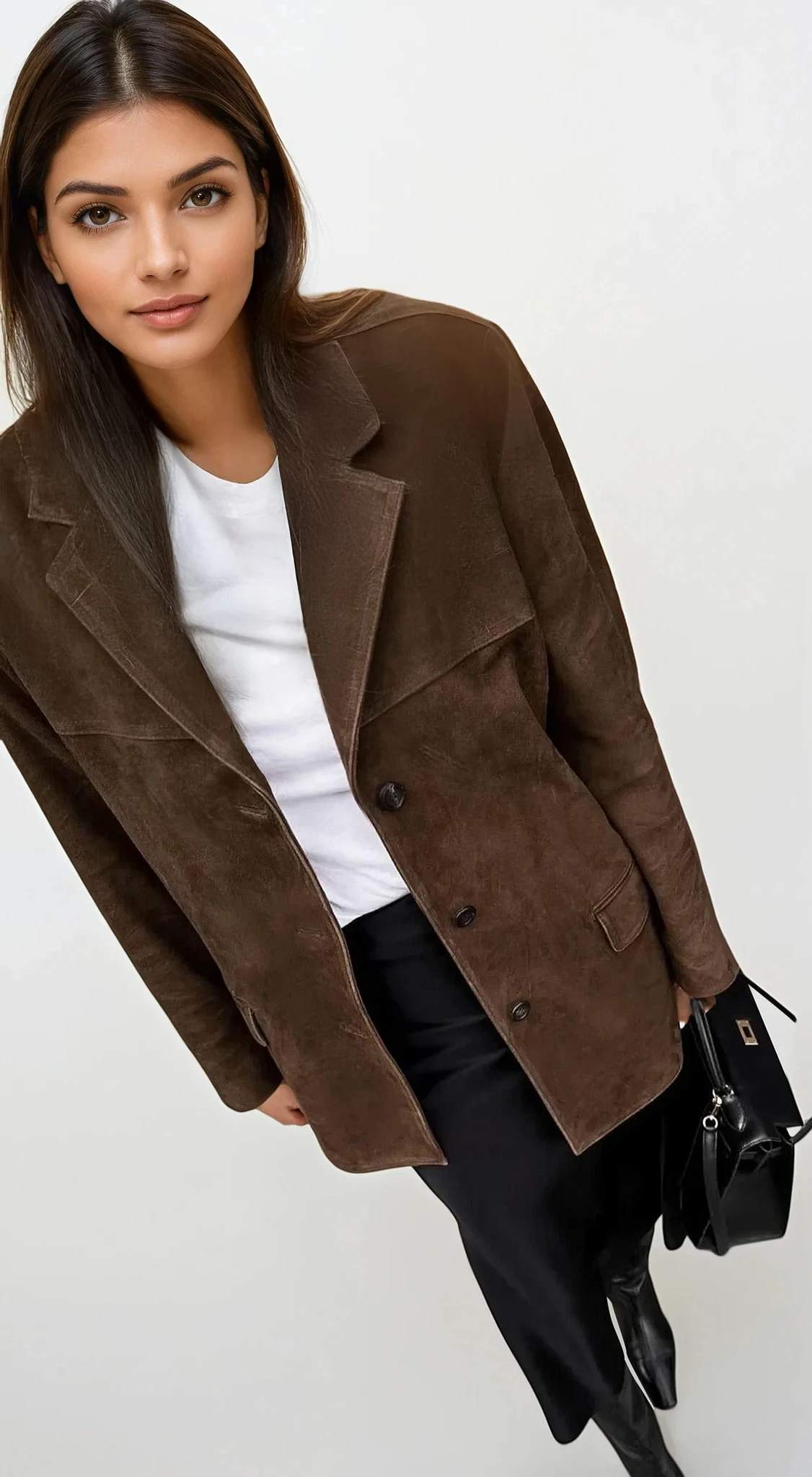 Lapel collared neck button-up jacket with pockets and long sleeves