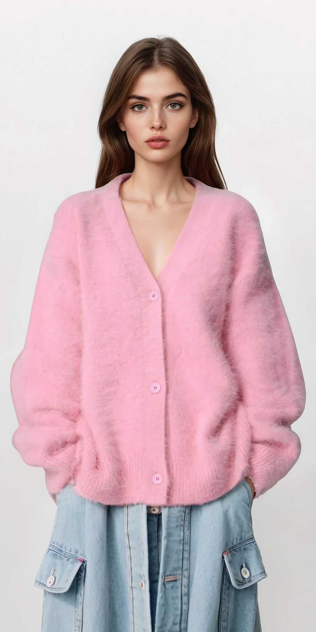 Lavish button-up cardigan with solid pattern and lightweight stretch fabric