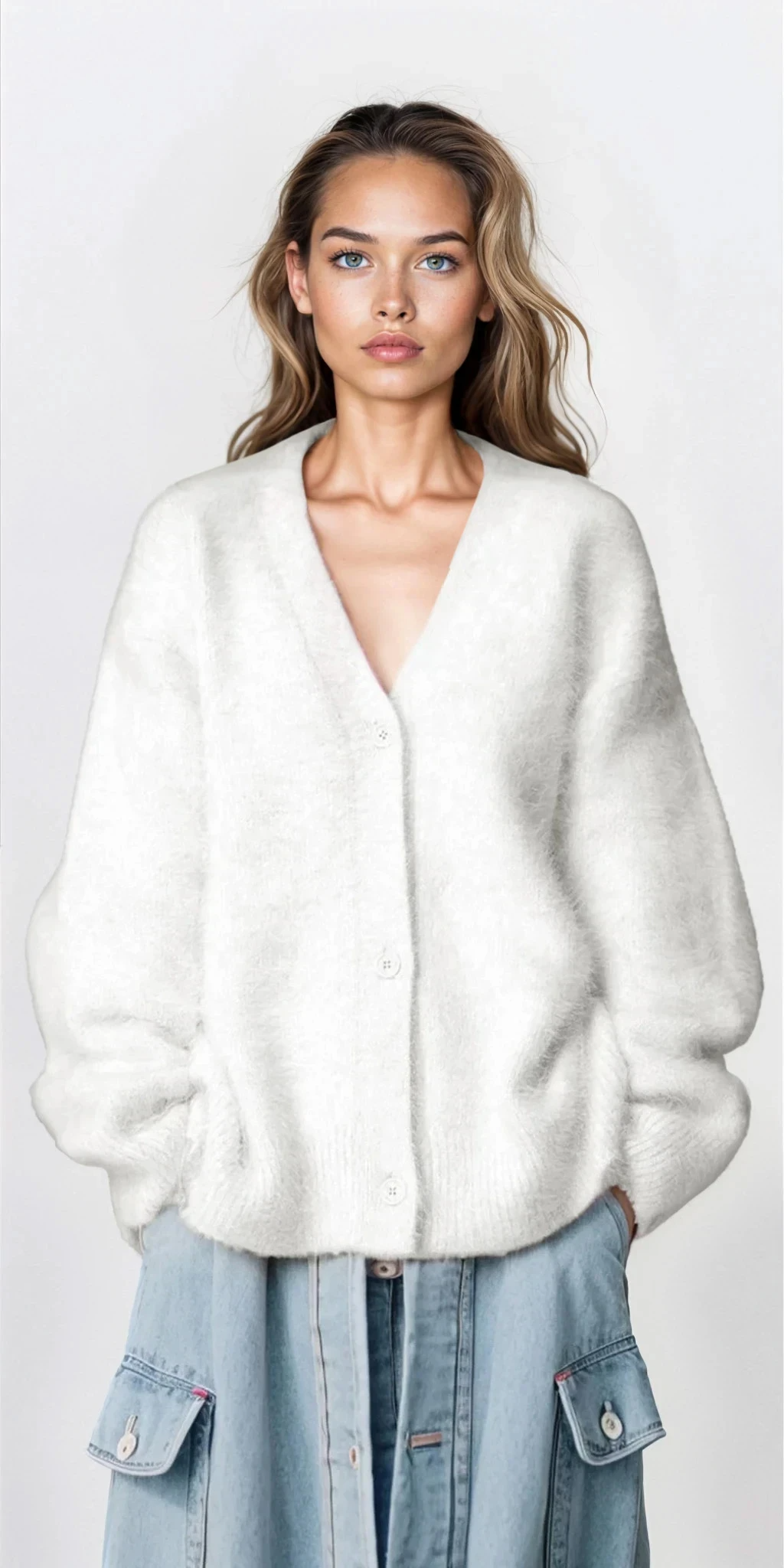 Lavish button-up cardigan in solid pattern with lightweight material