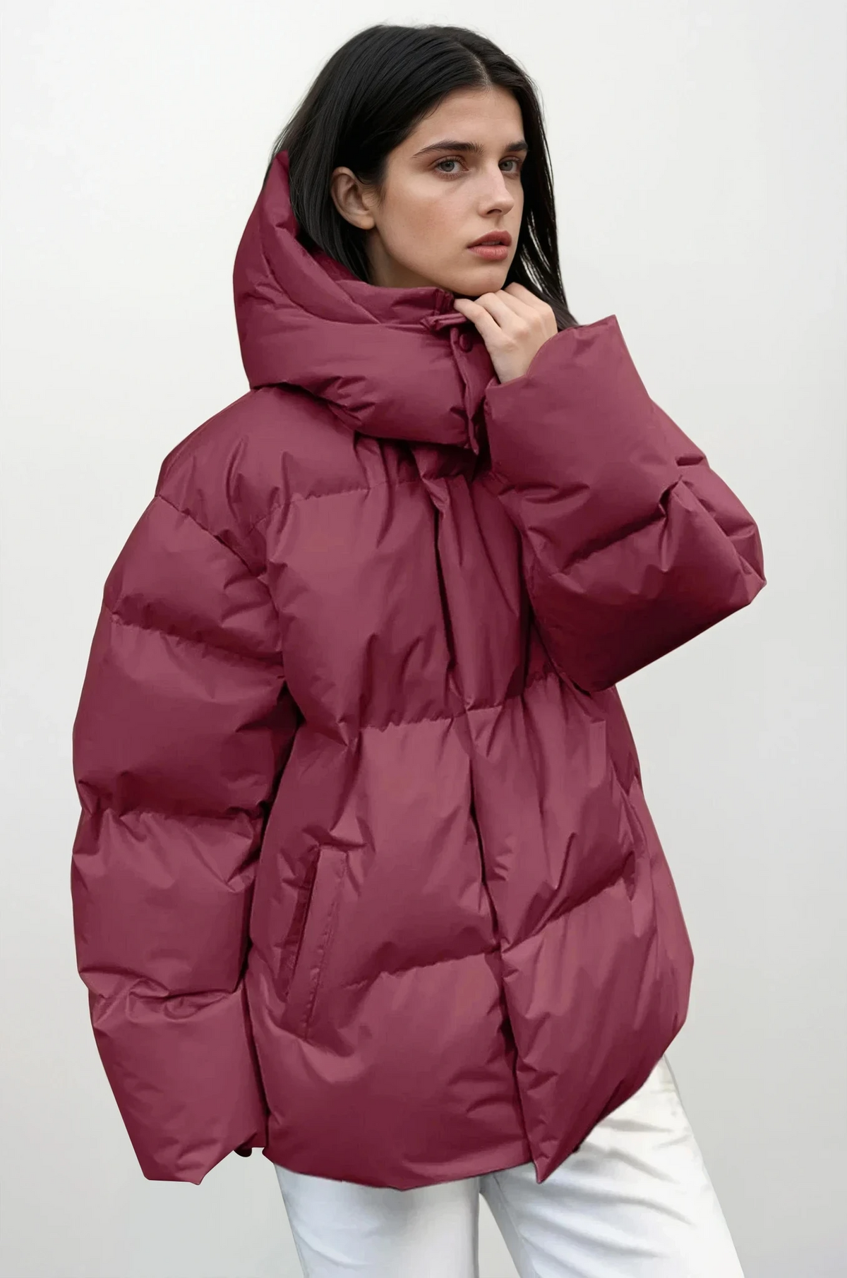 lightweight chill puffer jacket with full zip in solid pattern