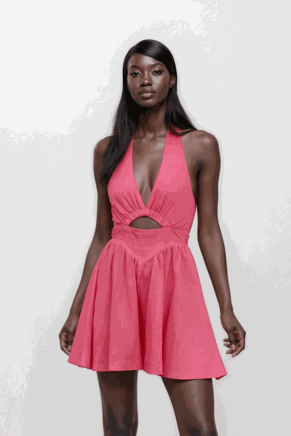 Lumina cutout halter neck mini dress with back tie and ruching