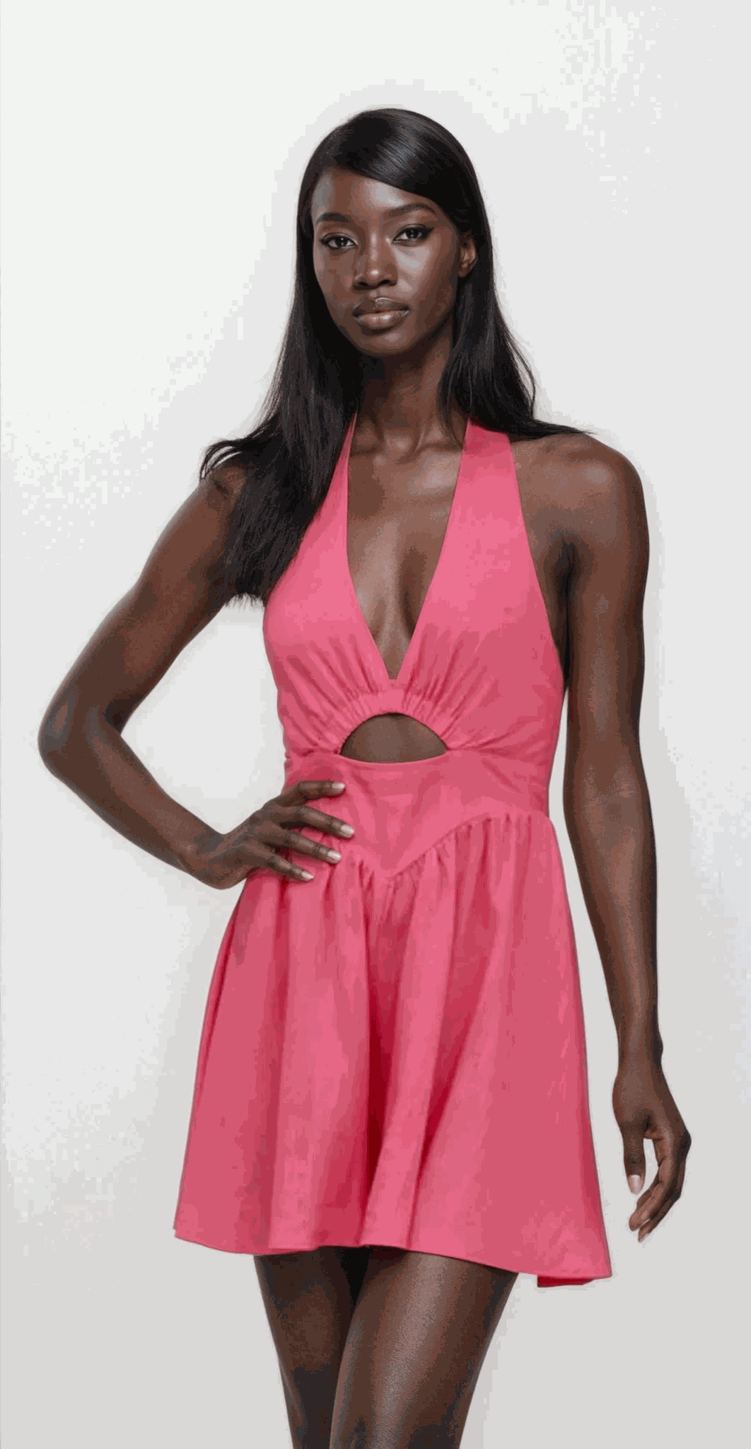 Lumina Cutout halter neck mini dress with back tie and ruched design