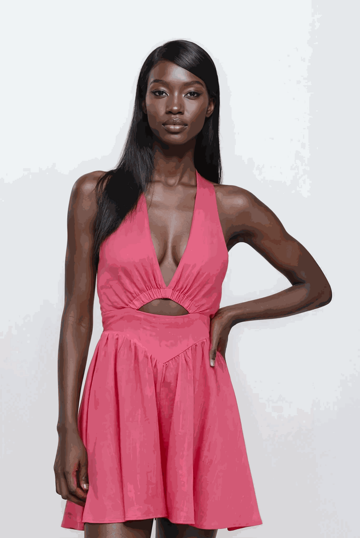 lumina cutout halter neck mini dress with back tie and ruching