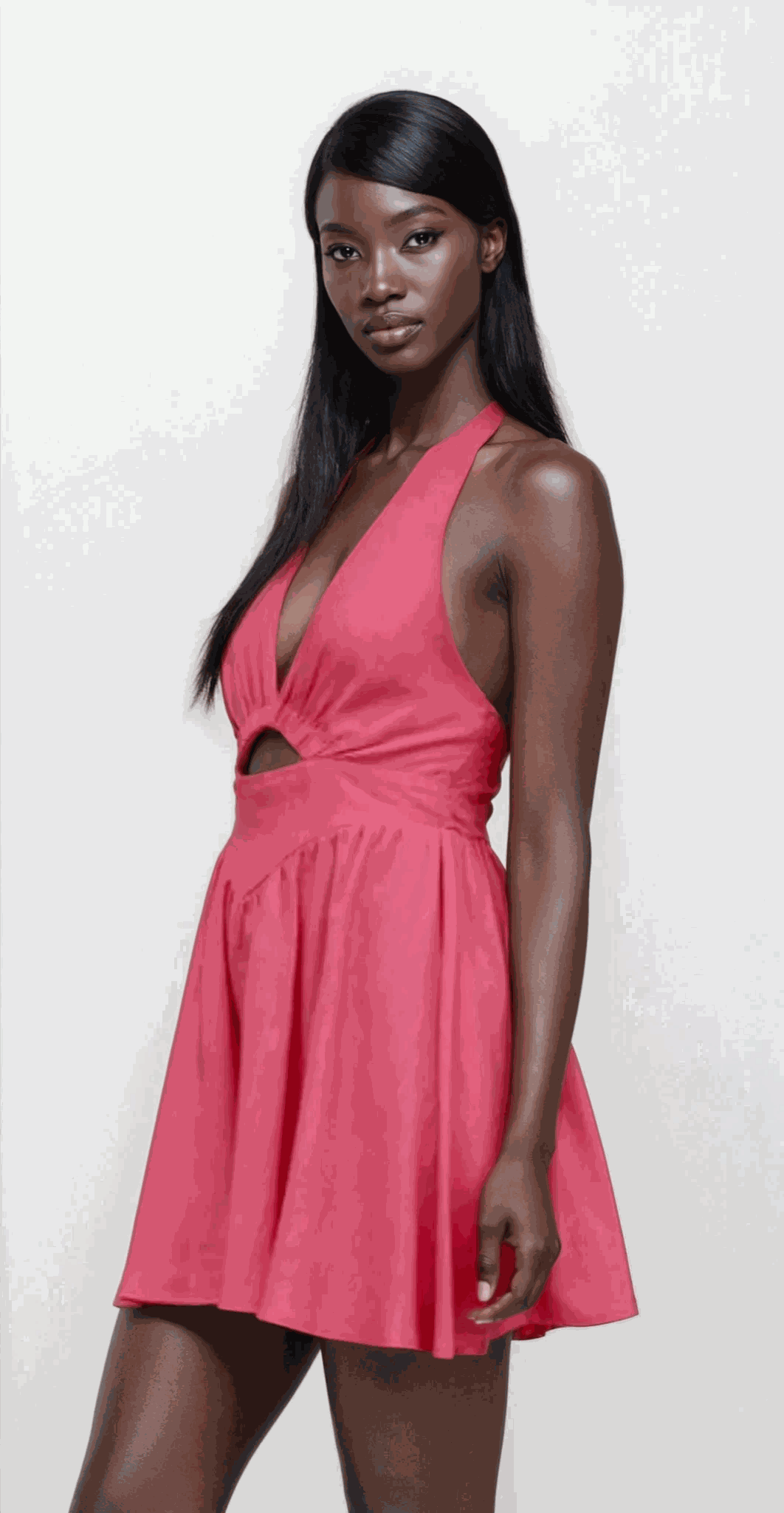 Lumina cutout halter neck mini dress with back tie and ruching
