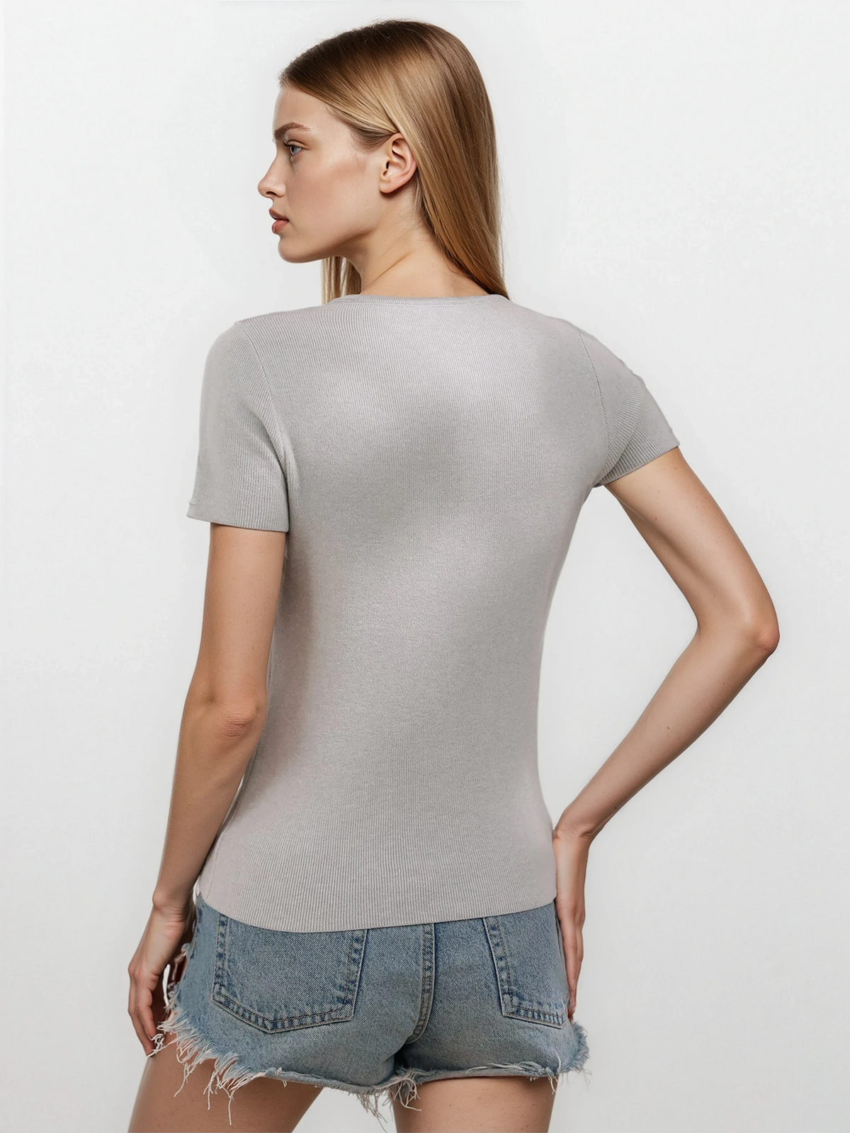 Luxe cutout round neck short sleeve knit top in soft fabric