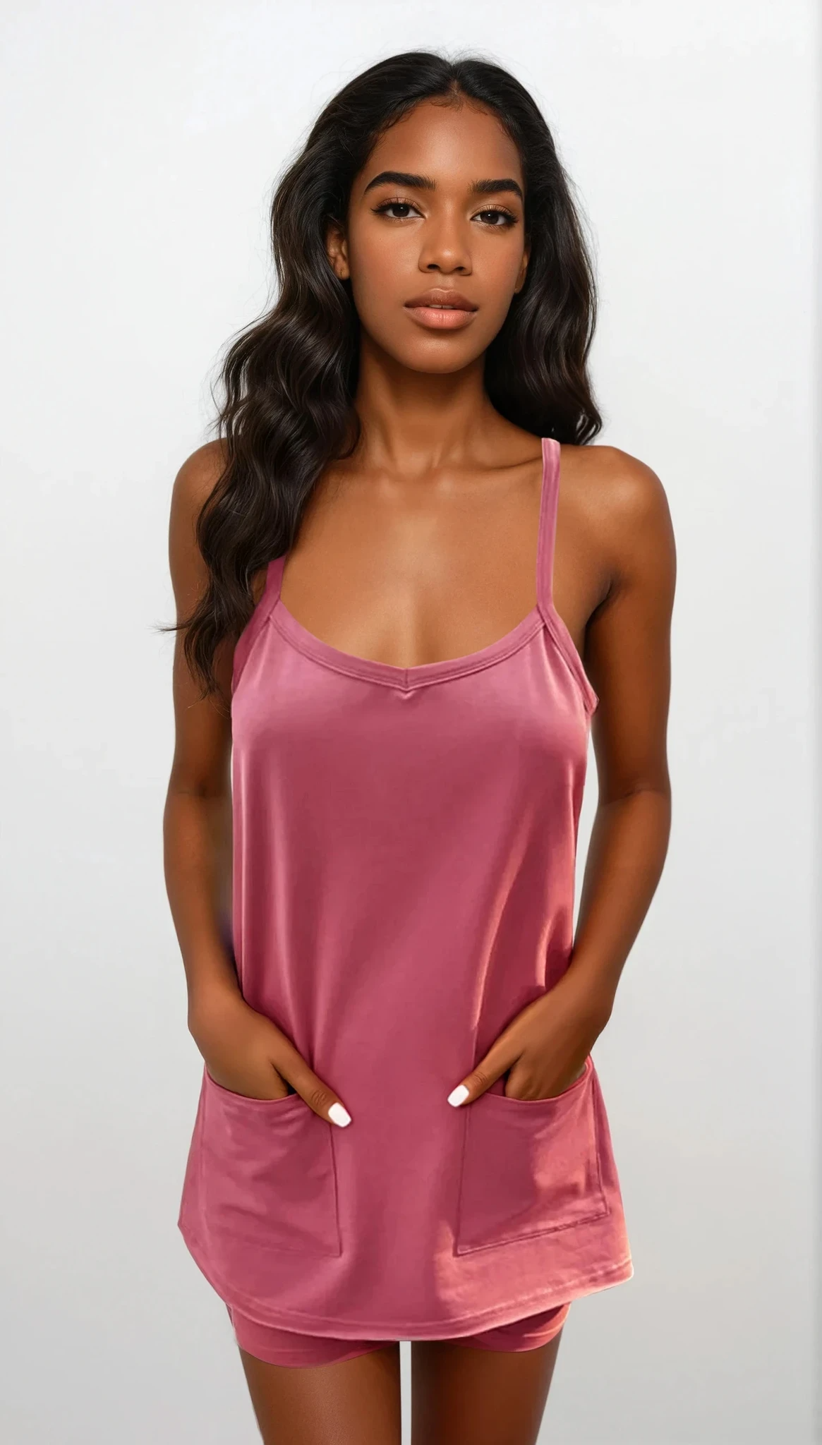 Minimalist pocketed cami and shorts set in solid pattern