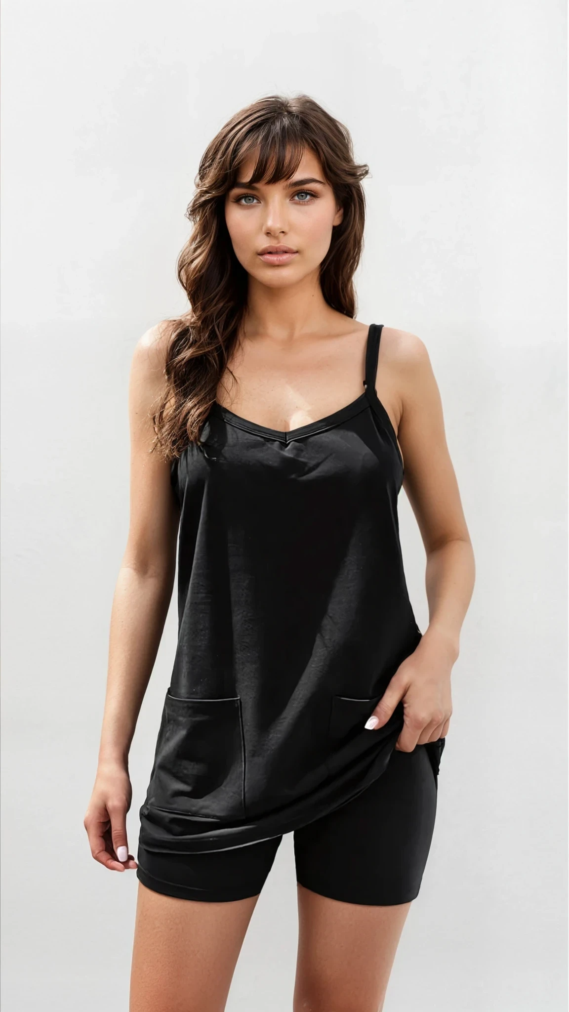 Minimalist pocketed cami and shorts set in solid pattern