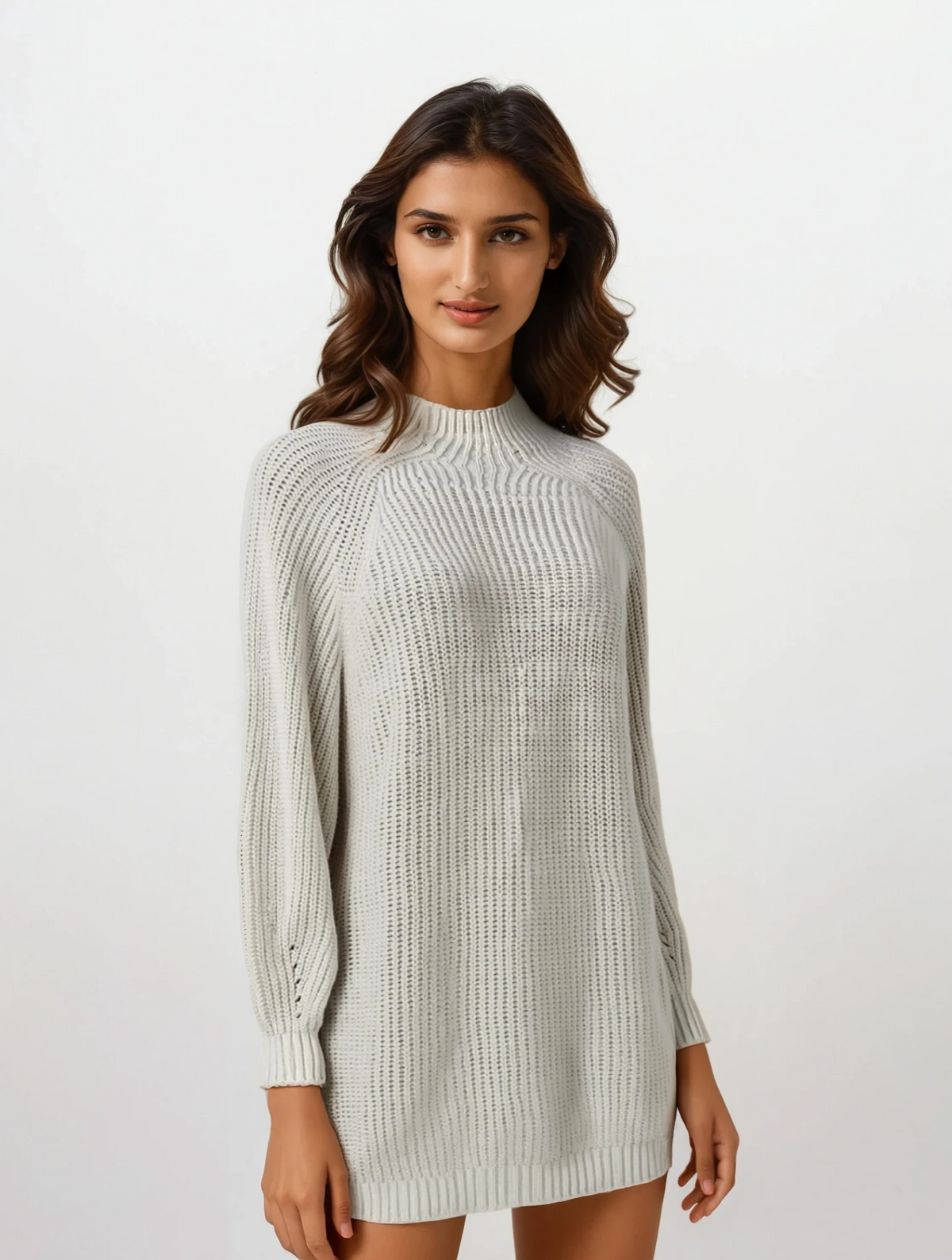 mock neck long sleeve sweater dress in solid color