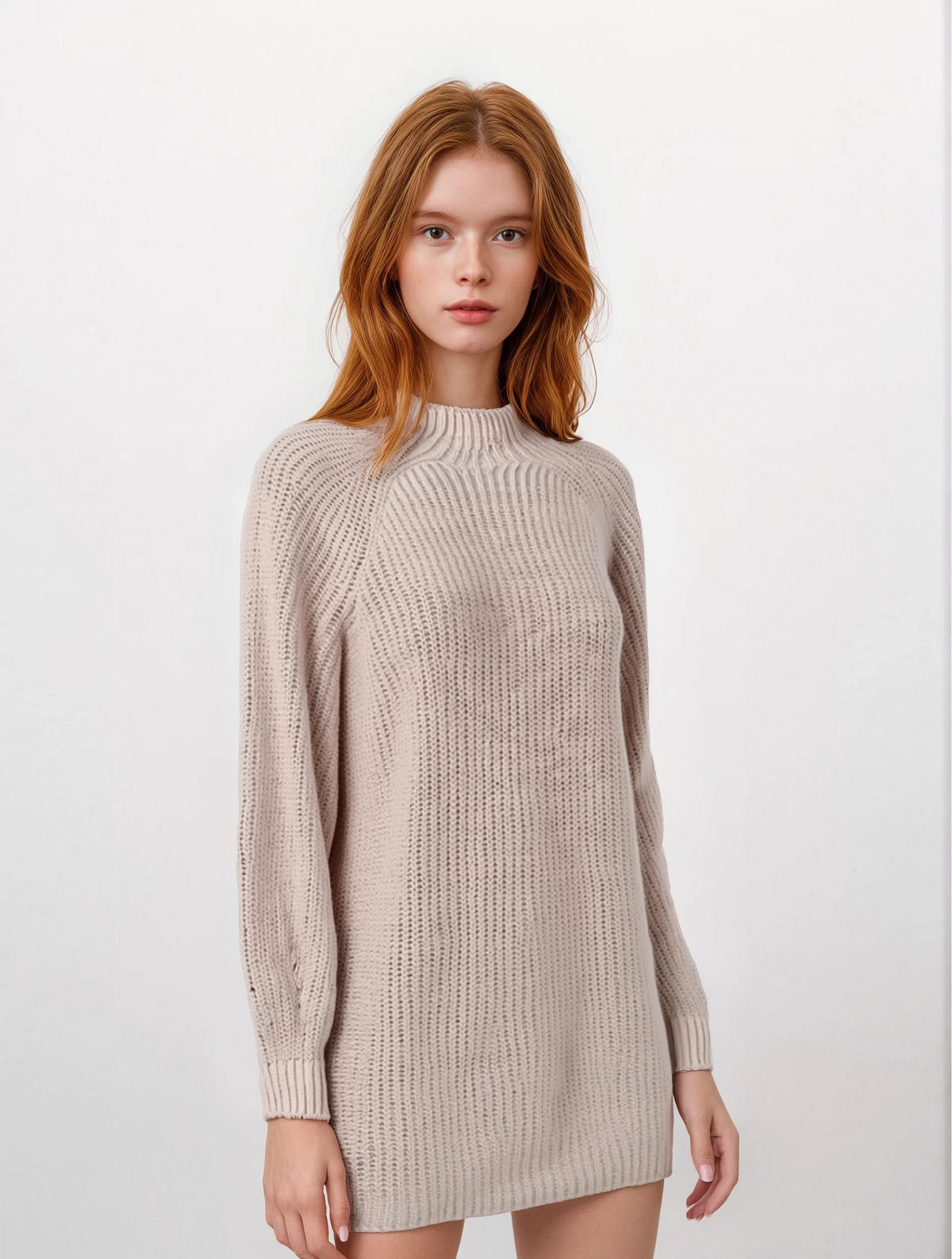 Mock neck long sleeve sweater dress in solid pattern