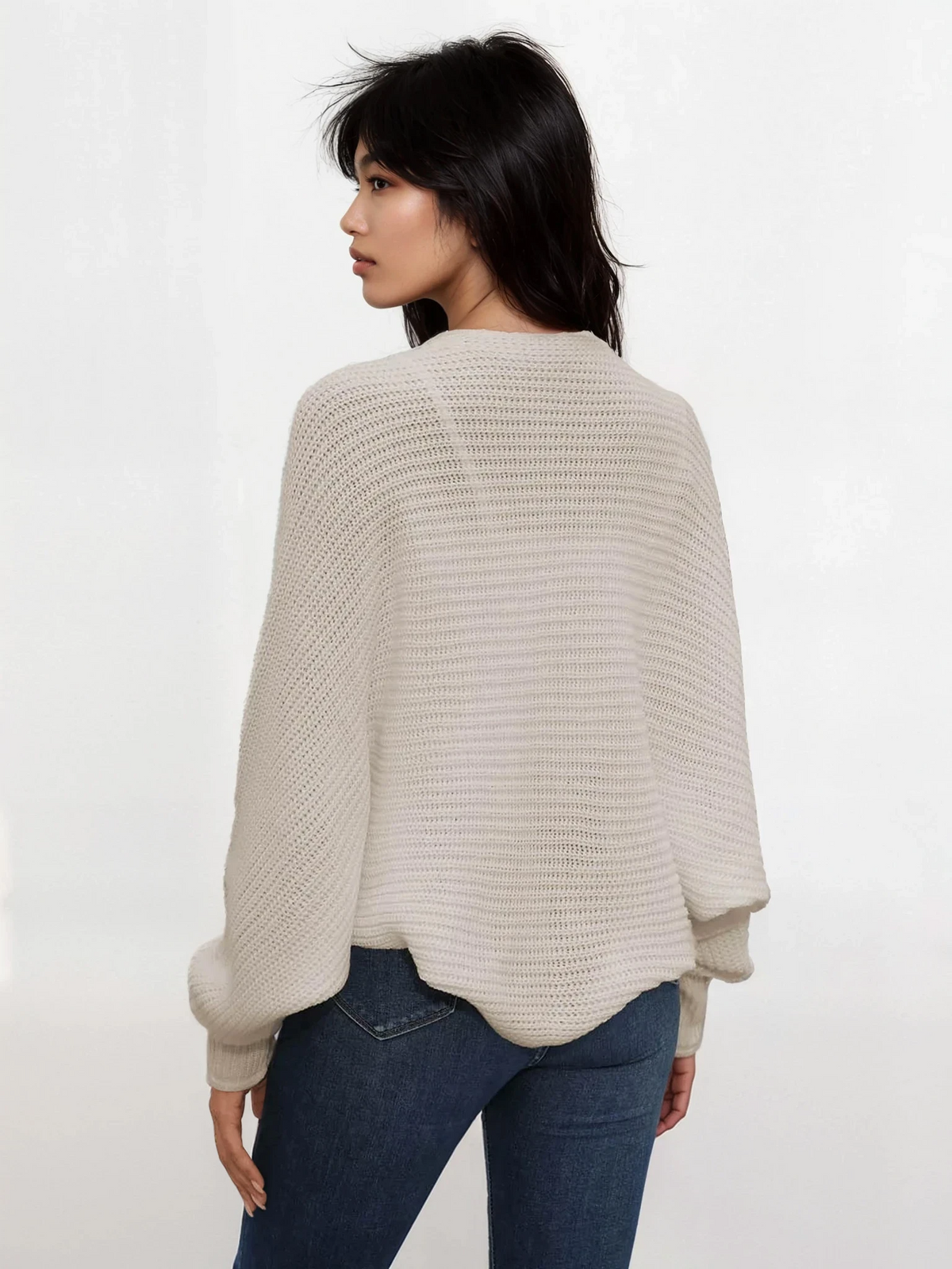 Open front cropped dolman sleeve cardigan in solid color
