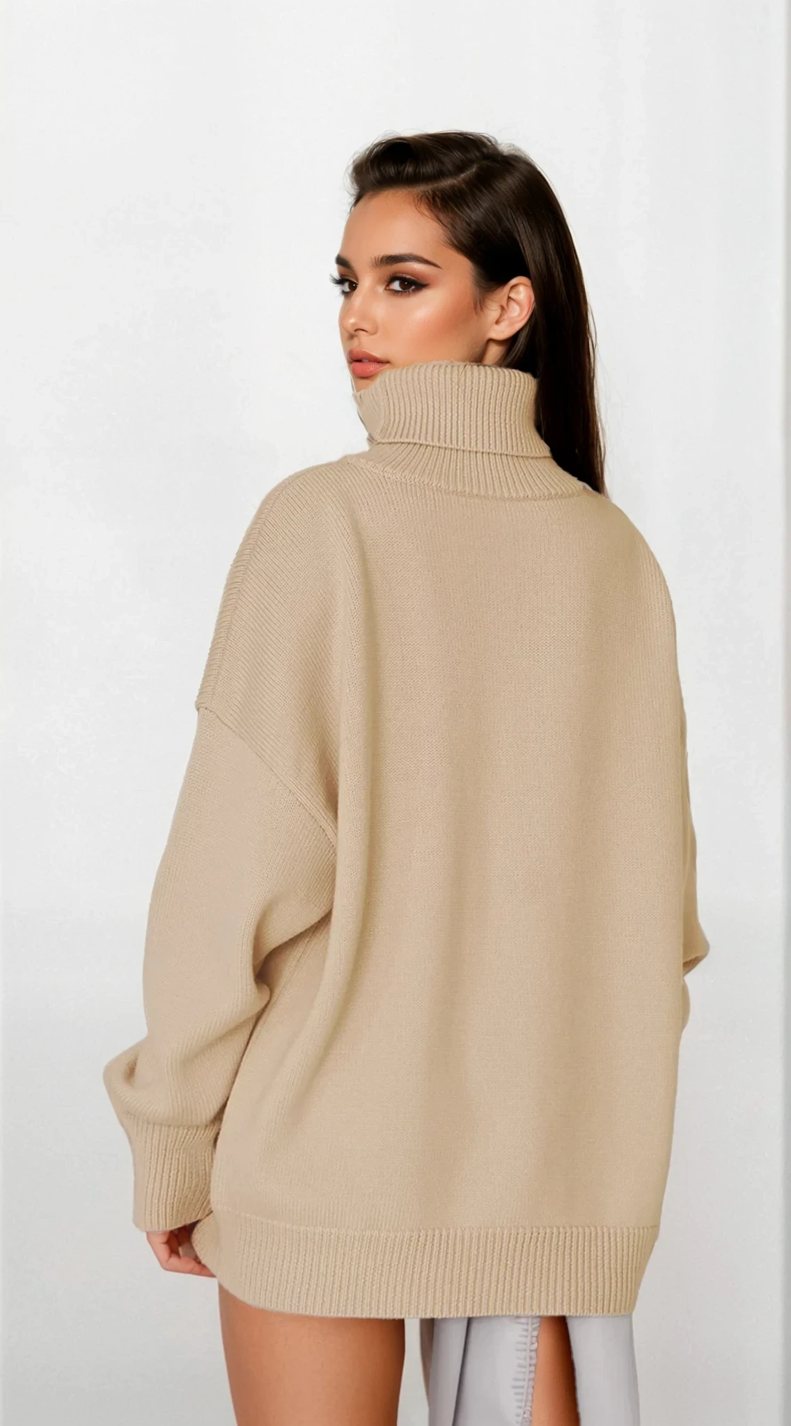 ordinary turtleneck sweater with dropped shoulders in solid pattern