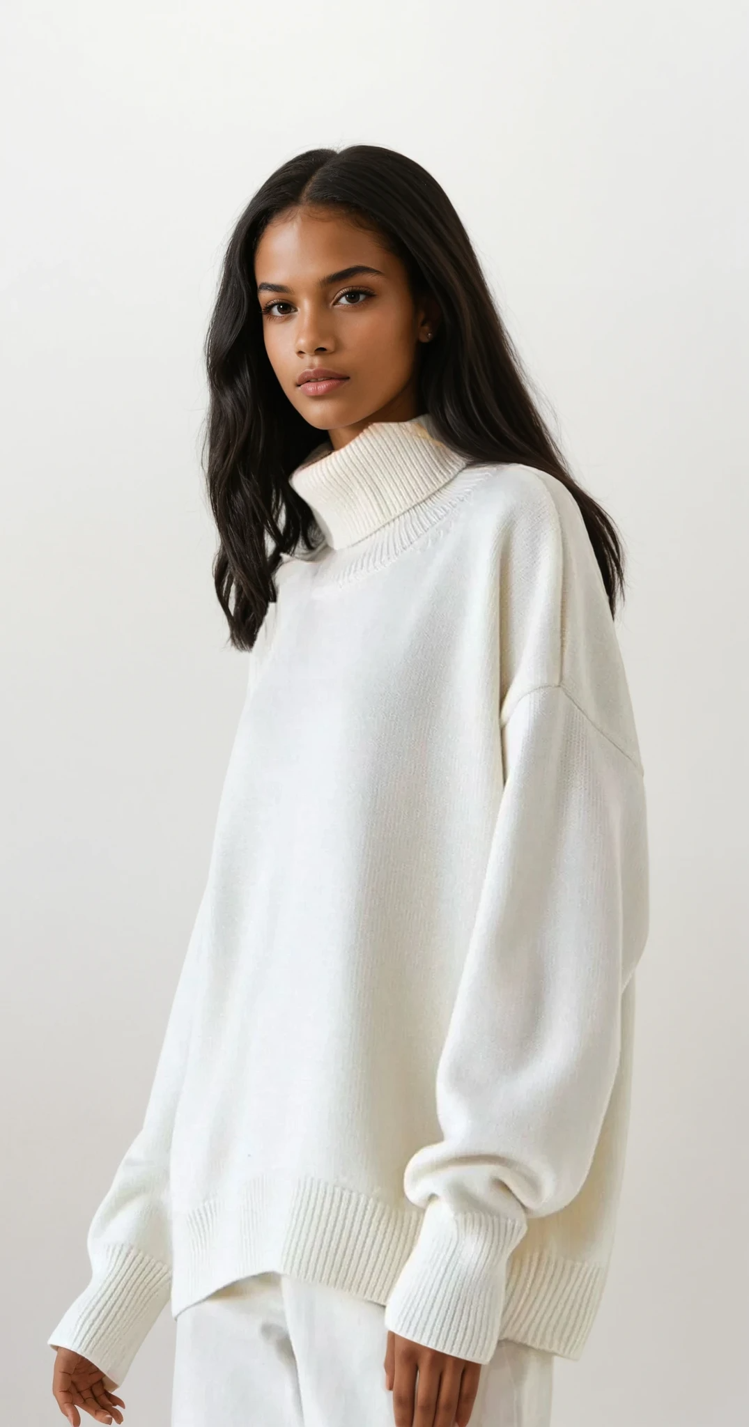 Ordinary turtleneck sweater with dropped shoulders in solid pattern